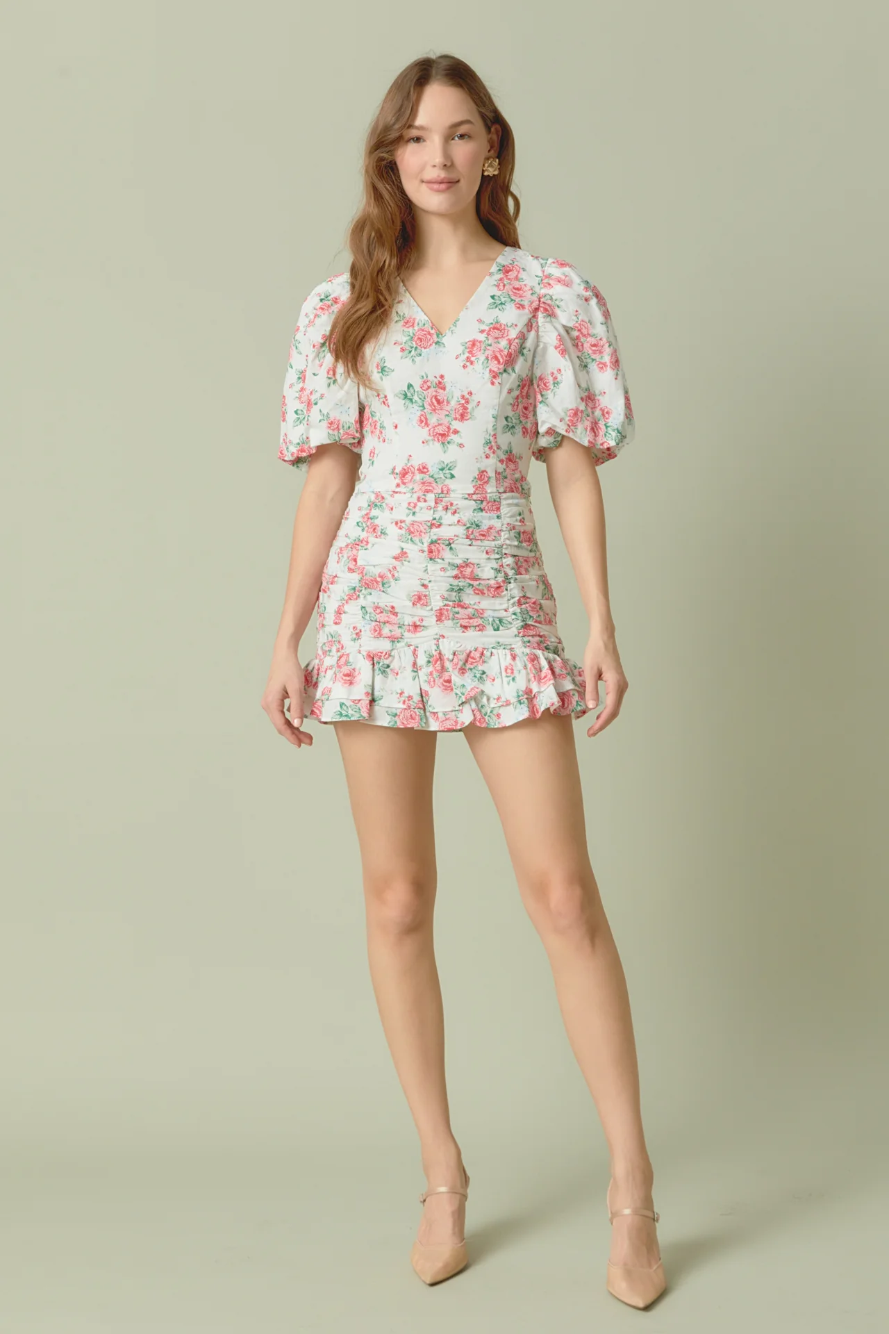 Floral Linen Ruffled Mini Skirt