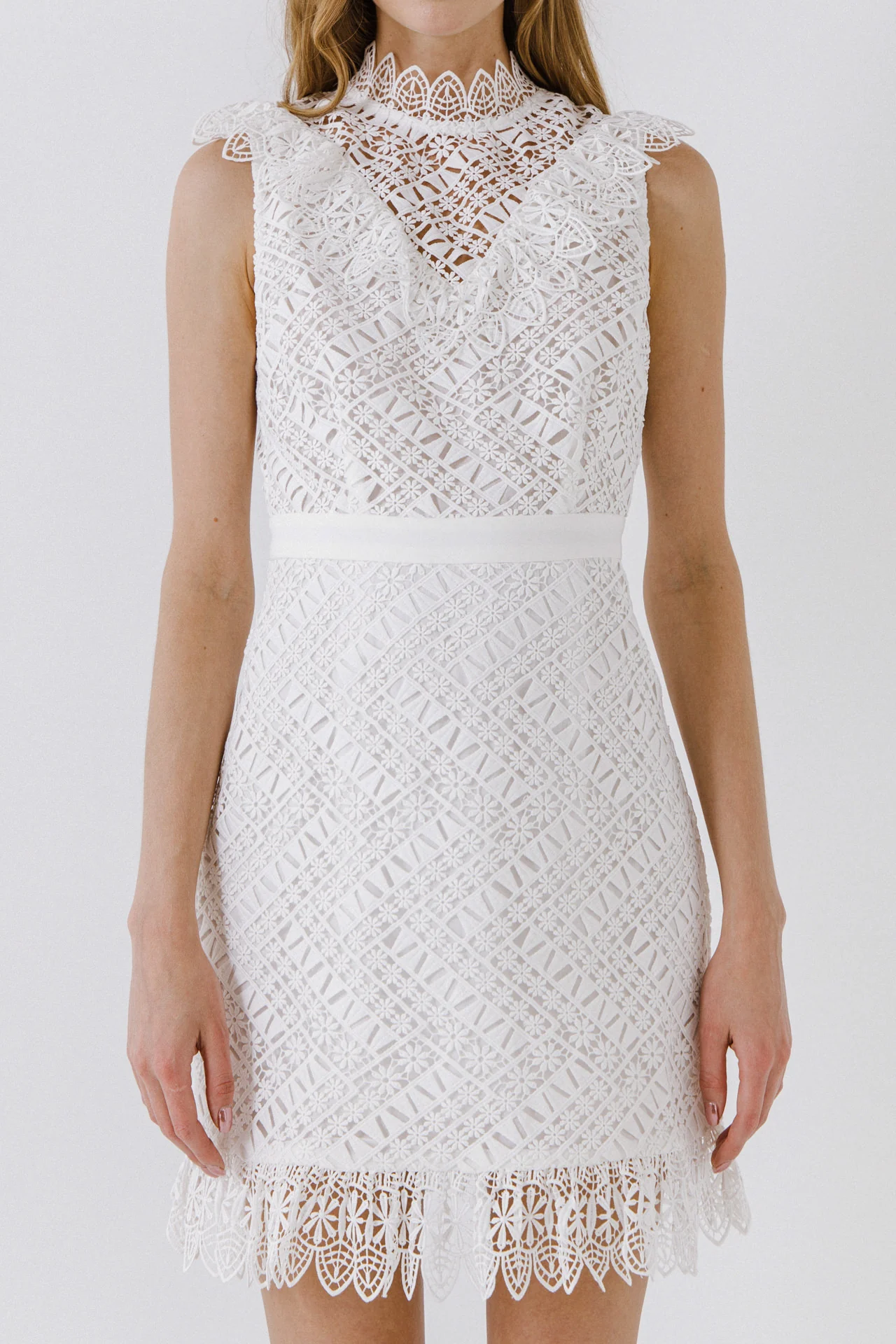 Lace Ruffled Mini Dress