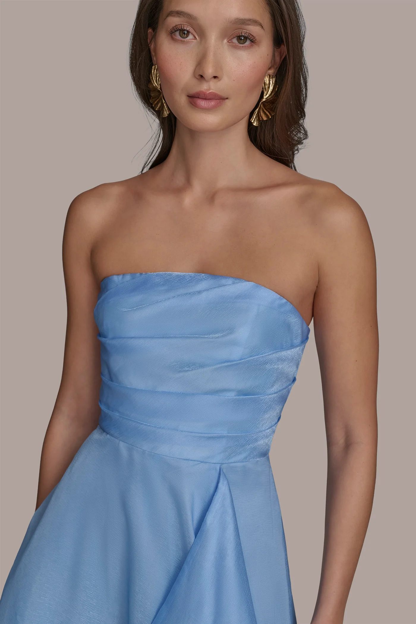 STRAPLESS SIDE DRAPED BALL GOWN