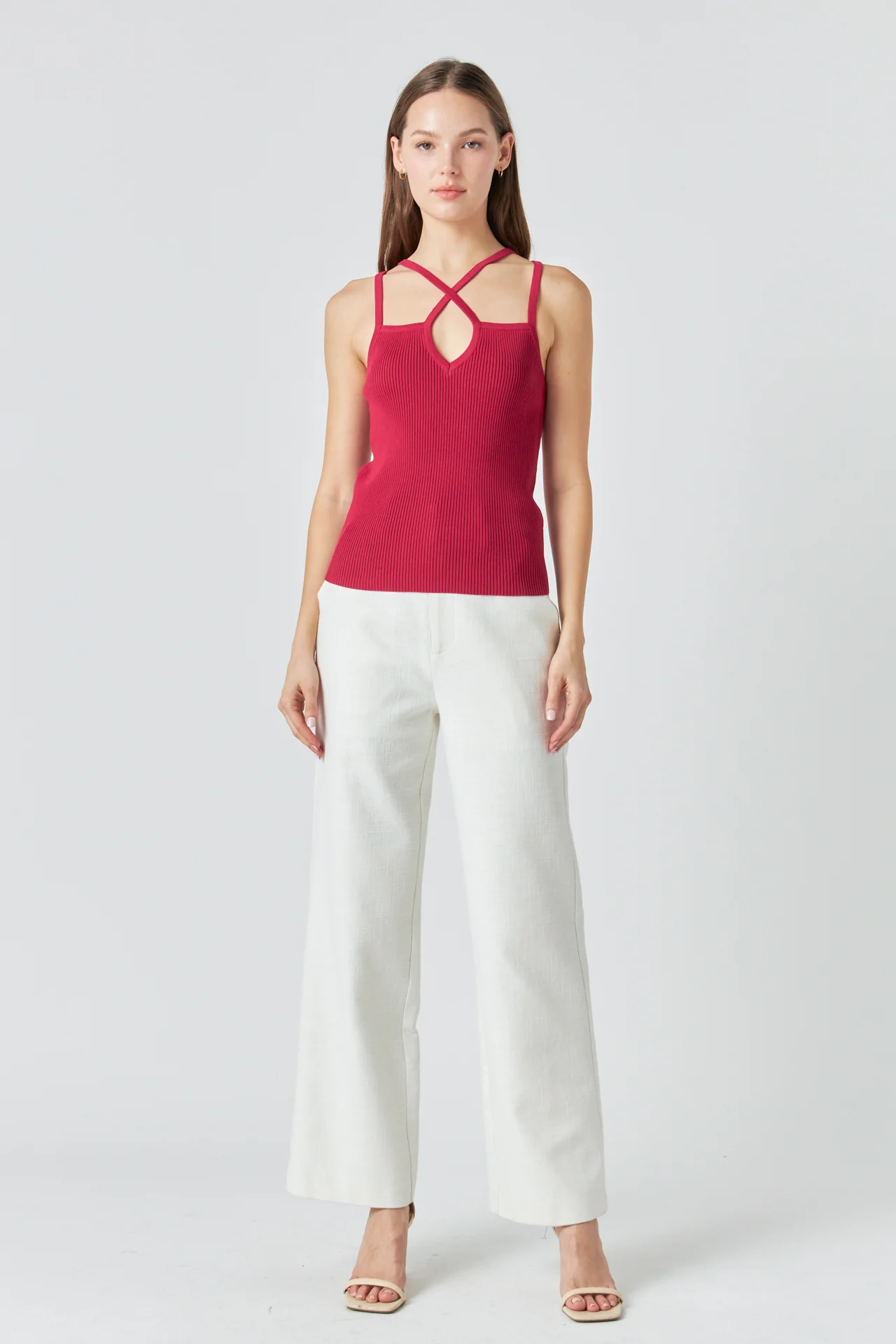 Strap Detail Fitted Knit Top