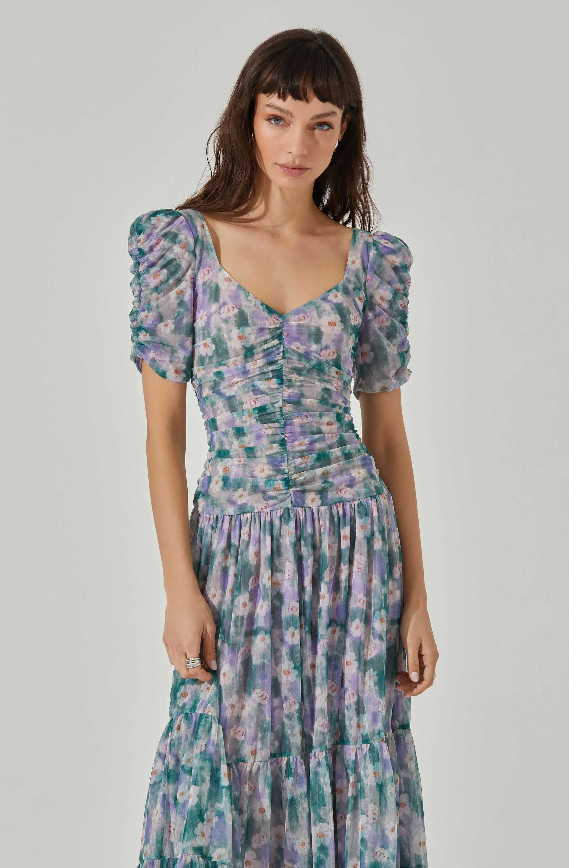 Sweetheart Floral Mesh Midi Dress