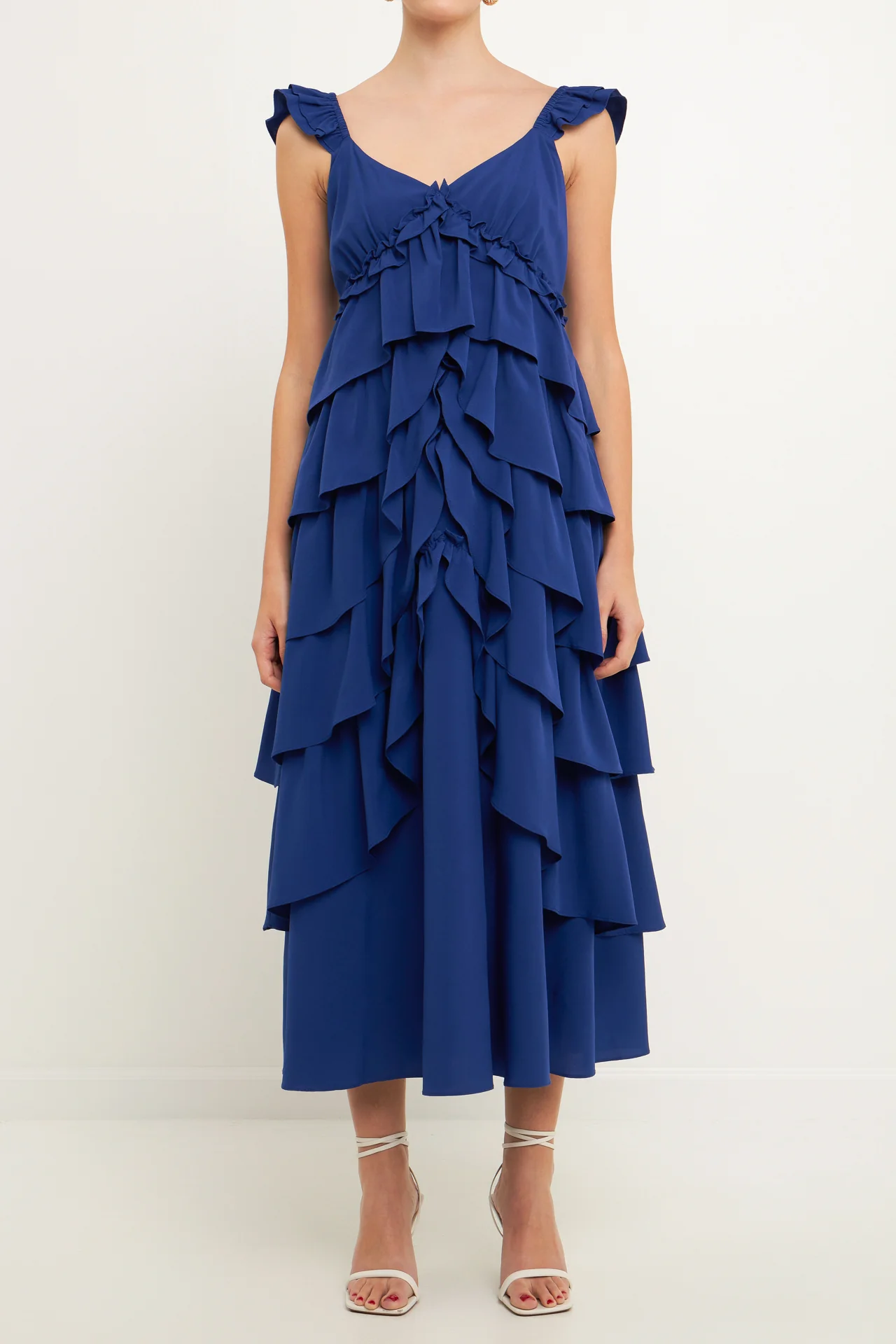 Waterfall Tiered Maxi High Low Dress