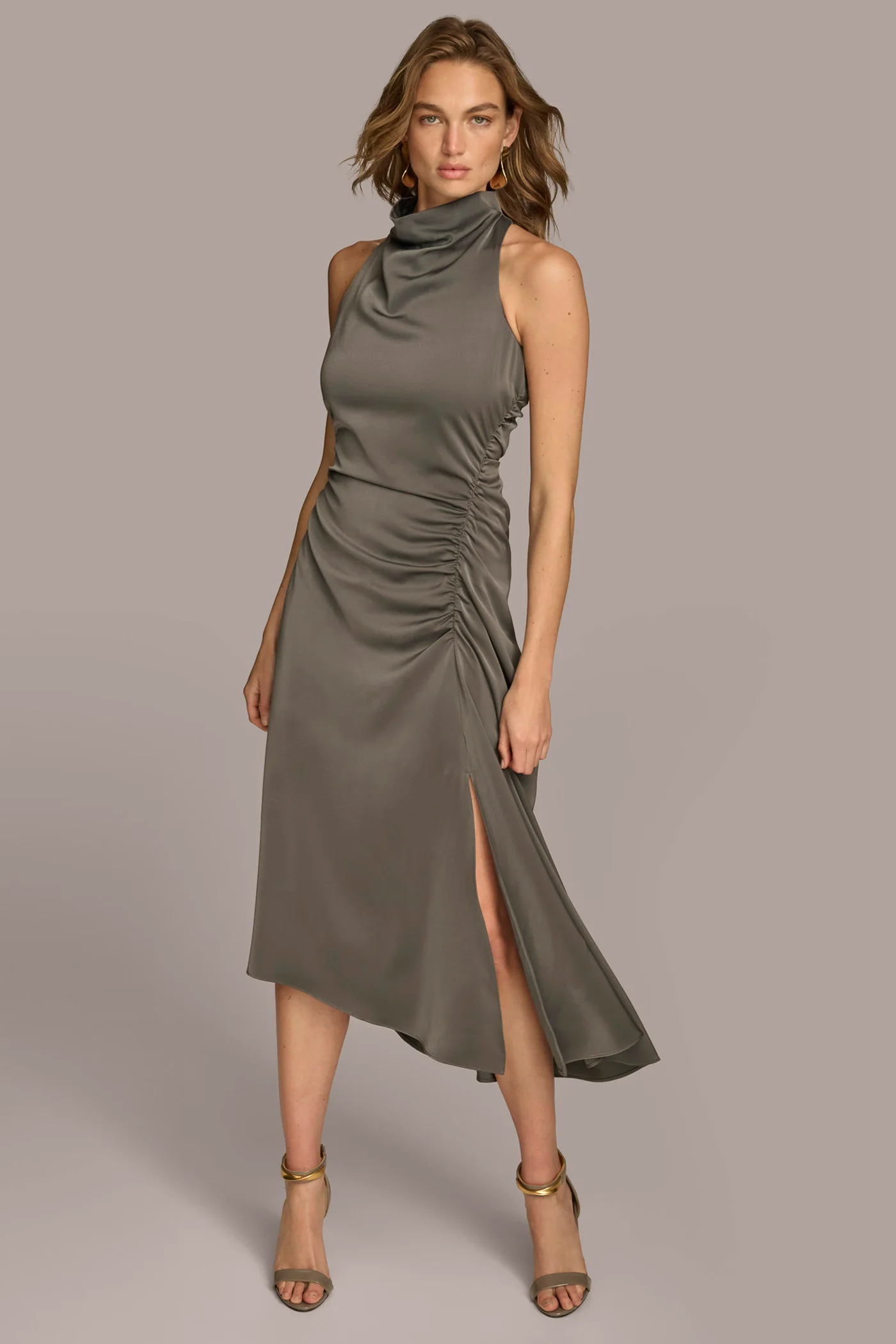 MOCK NECK A LINE MIDI DRESS