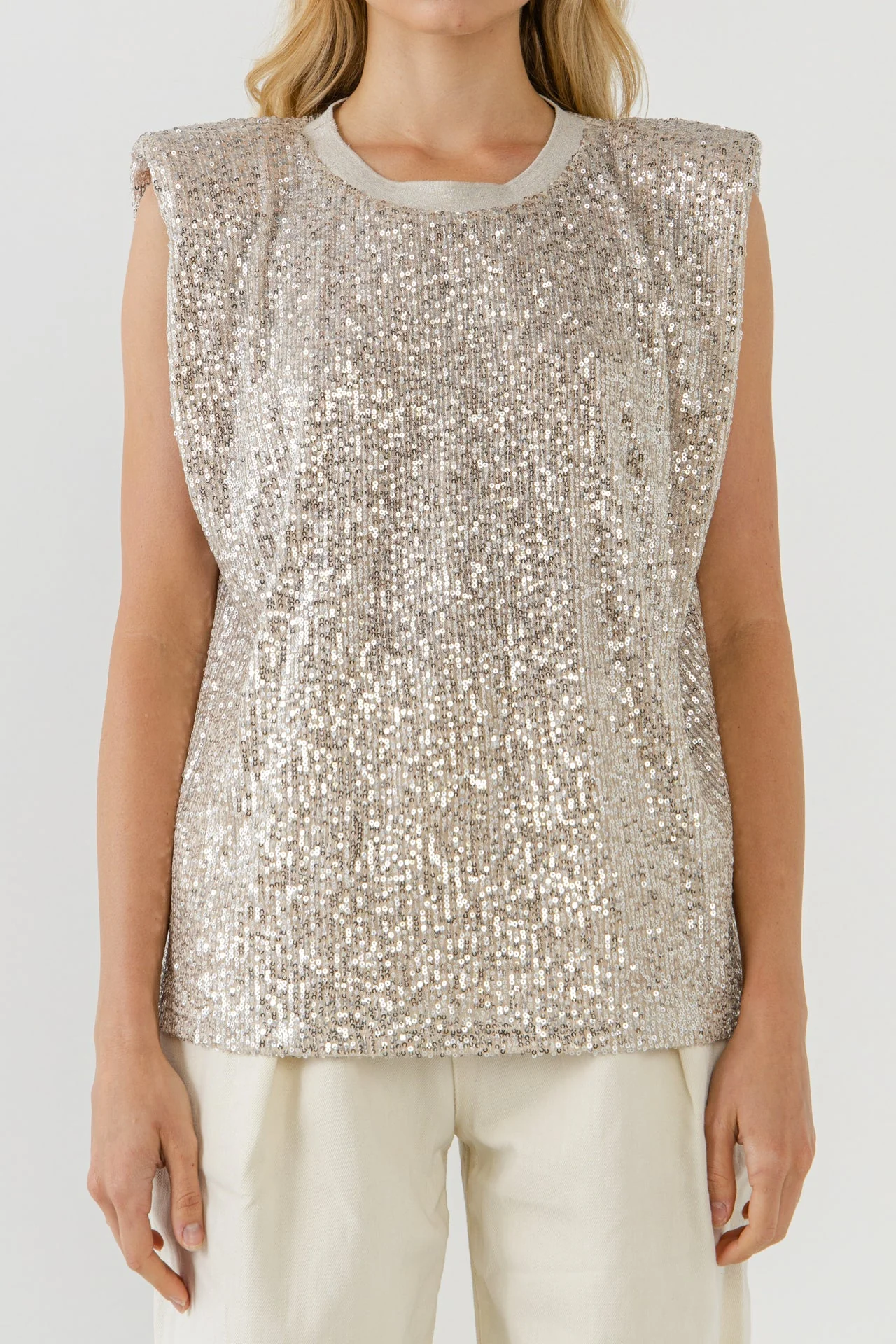 Sequin Shoulder Pad Top