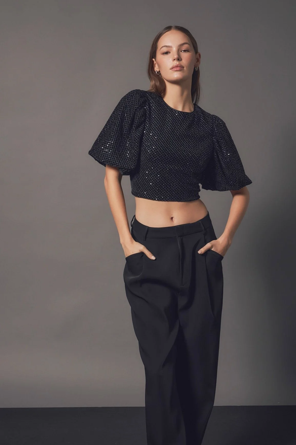 Short Sleeve Sequin Crop Top