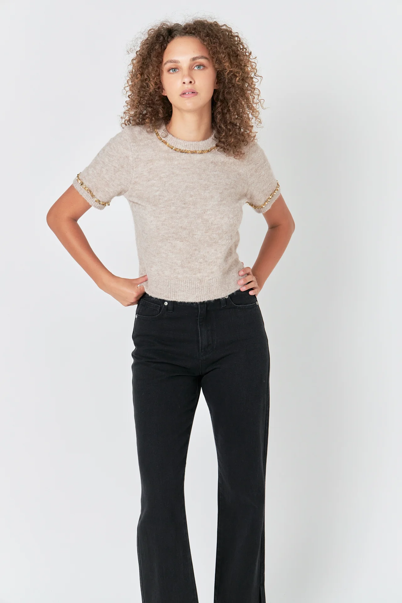 Trimmed Knit Short Sleeve Top