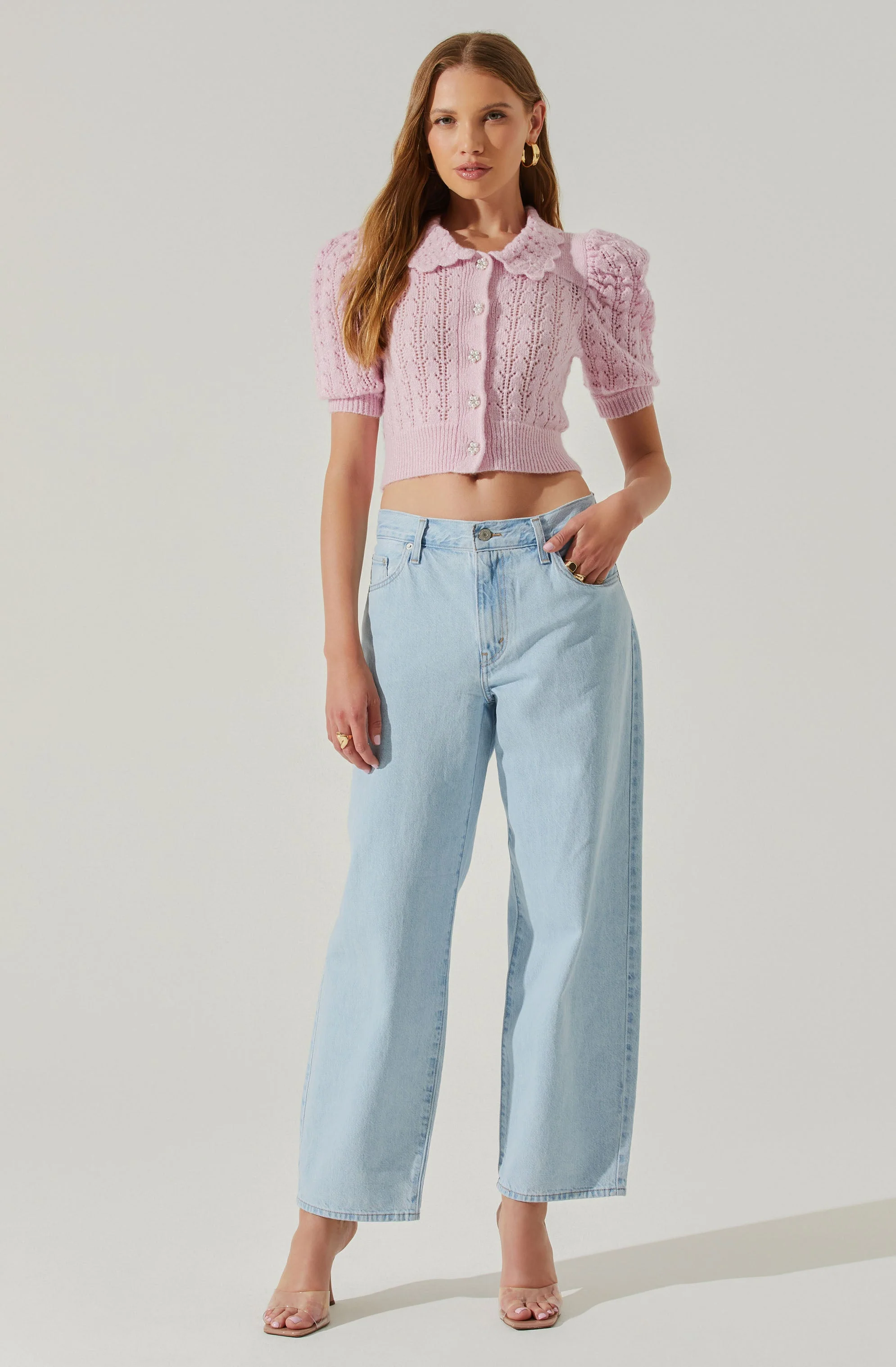 Dallyn Pointelle Collared Short Sleeve Sweater