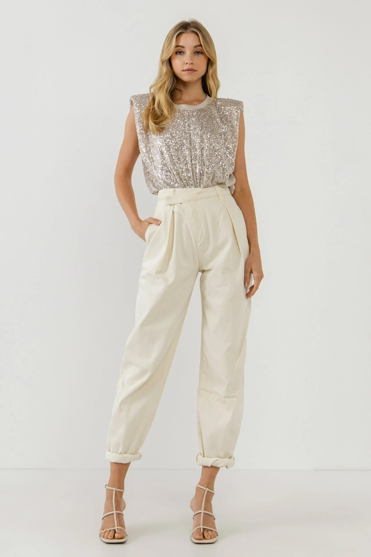 Sequin Shoulder Pad Top