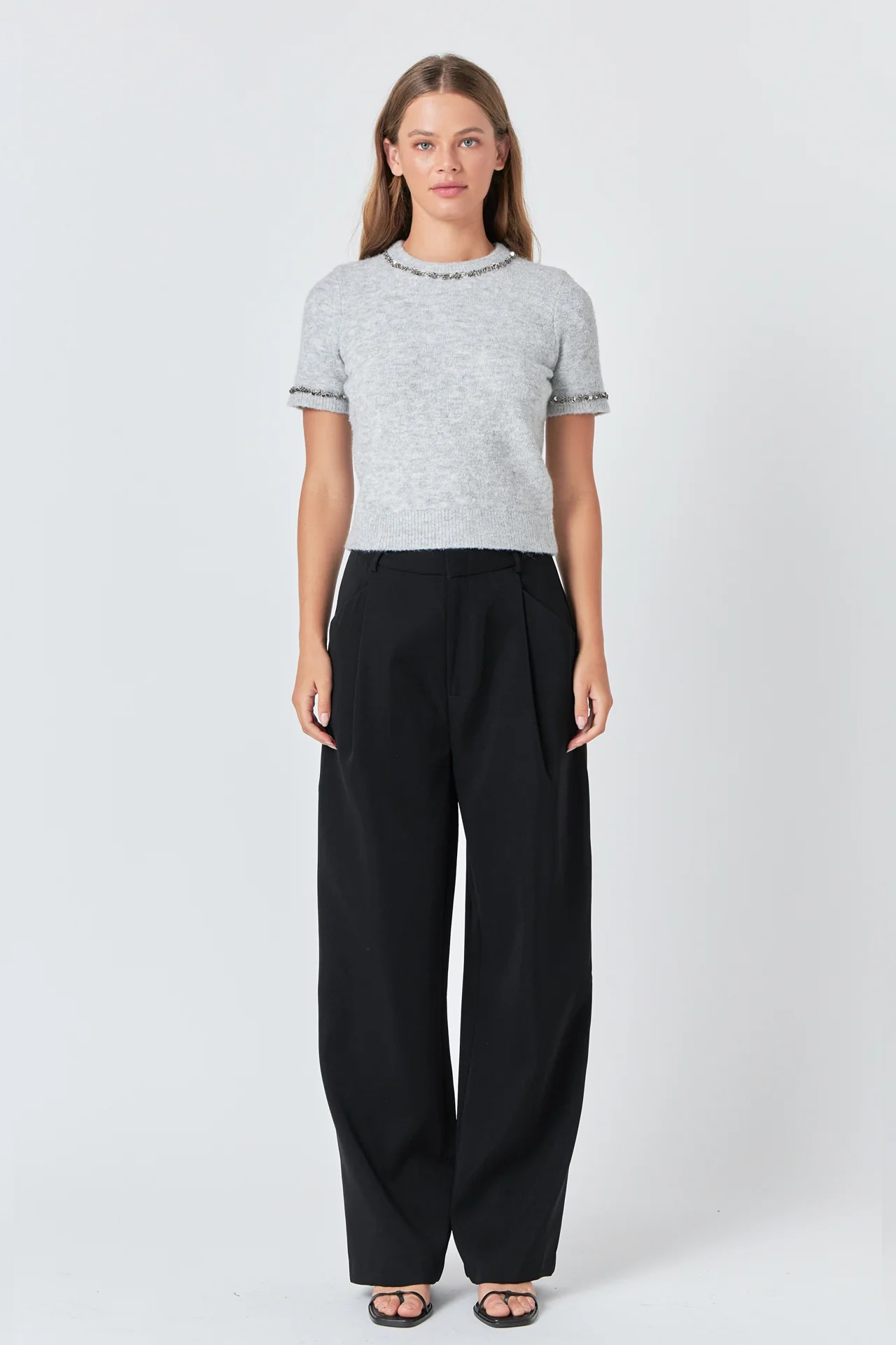 Trimmed Knit Short Sleeve Top
