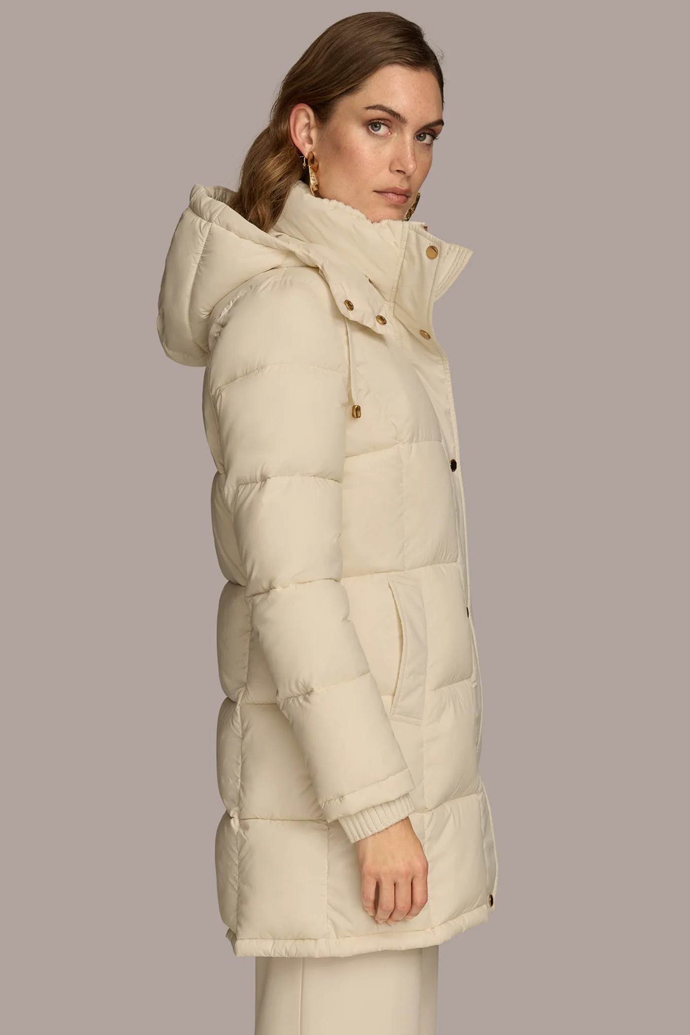 Hooded Ribbed Trim Puffer Jacket