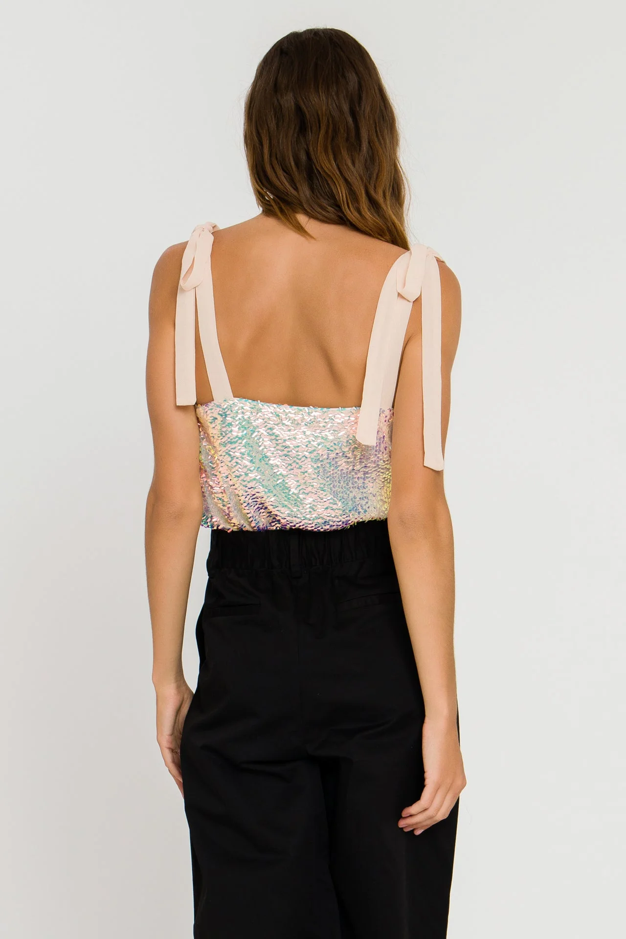 Orora Sequins Ribbon Tied Top