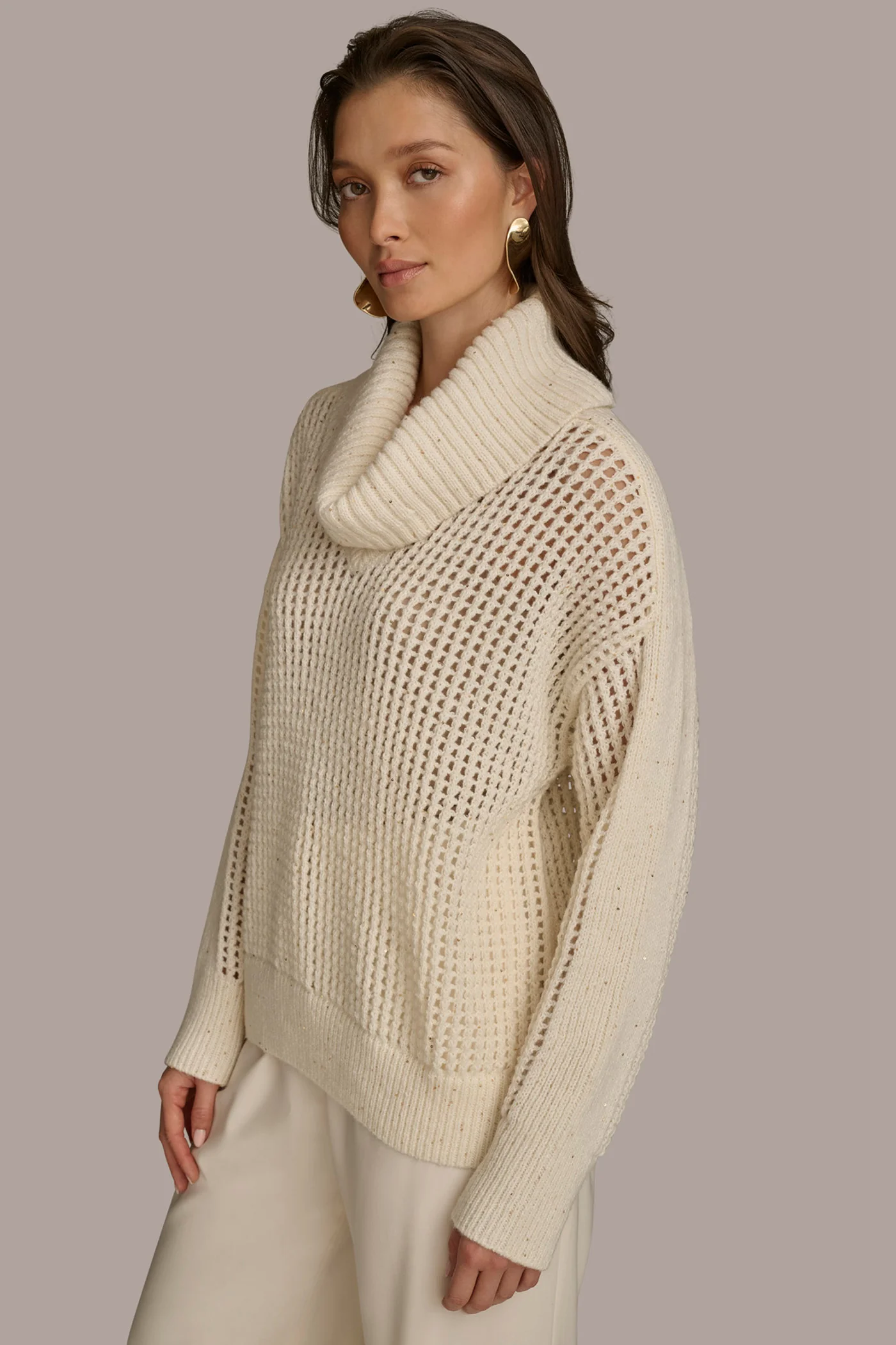 COWL NECK CUTOUT SWEATER