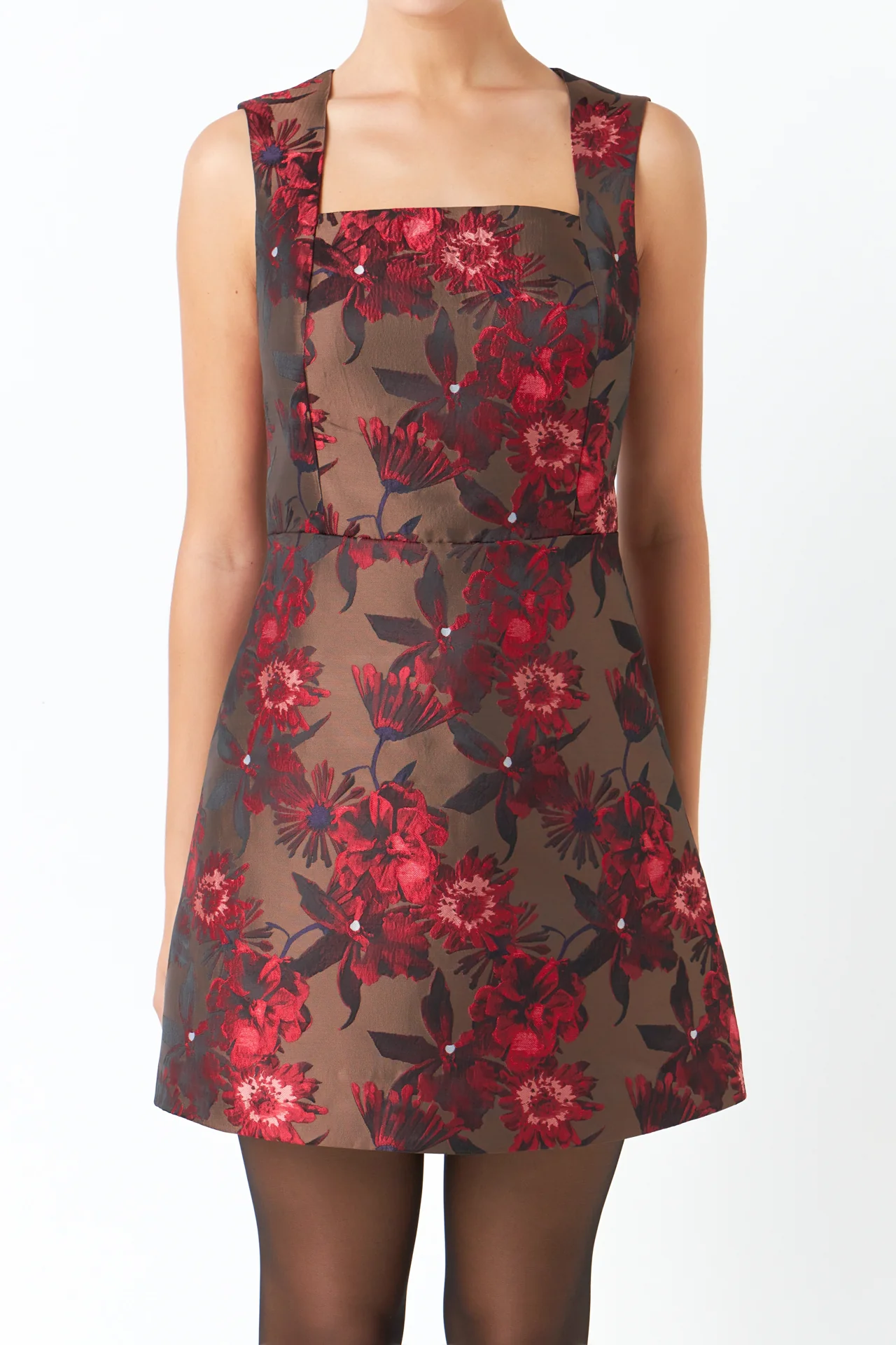 Floral Jacquard Sleeveless Mini Dress