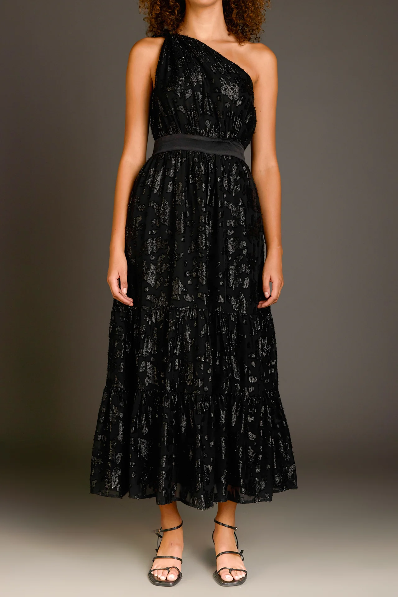 One Shoulder Chiffon Maxi Dress