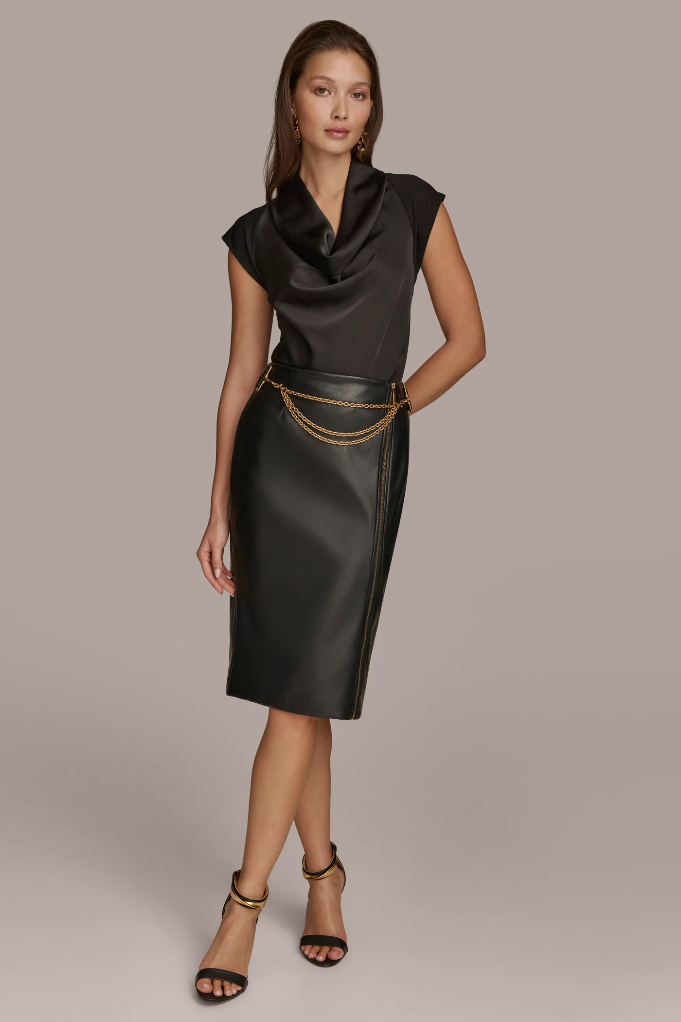 FAUX LEATHER CHAIN BELT SKIRT