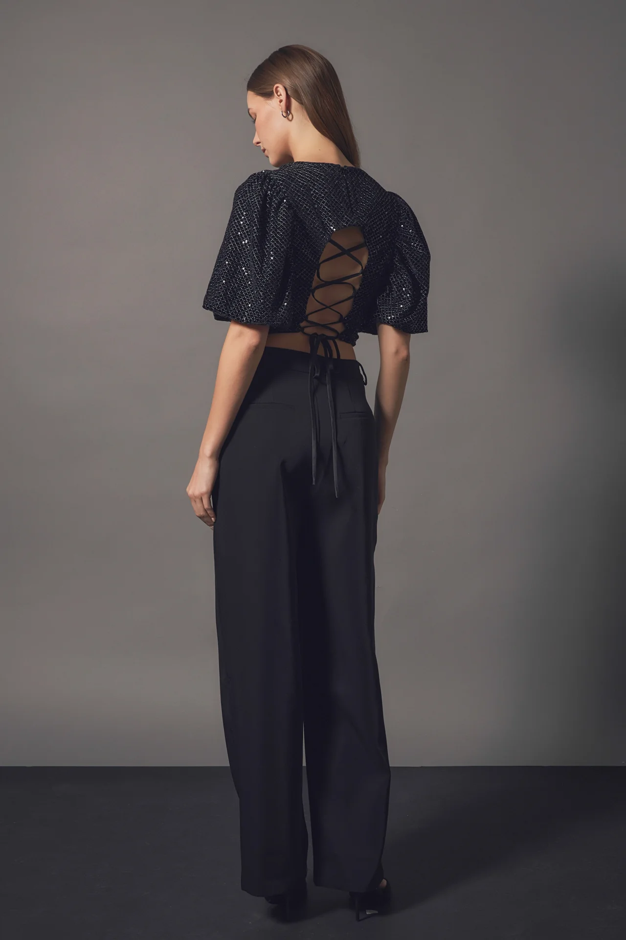 Short Sleeve Sequin Crop Top