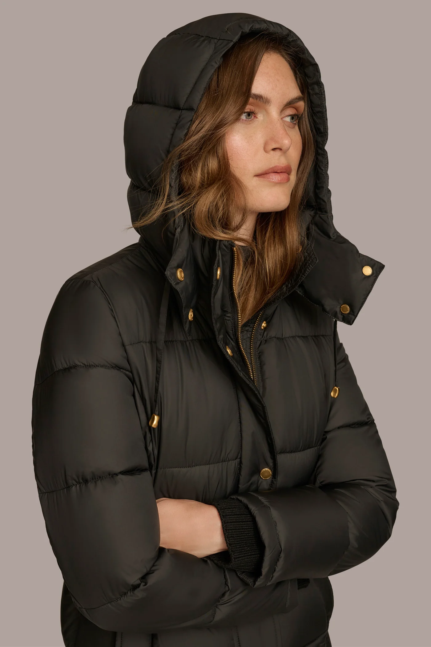 Hooded Ribbed Trim Puffer Jacket