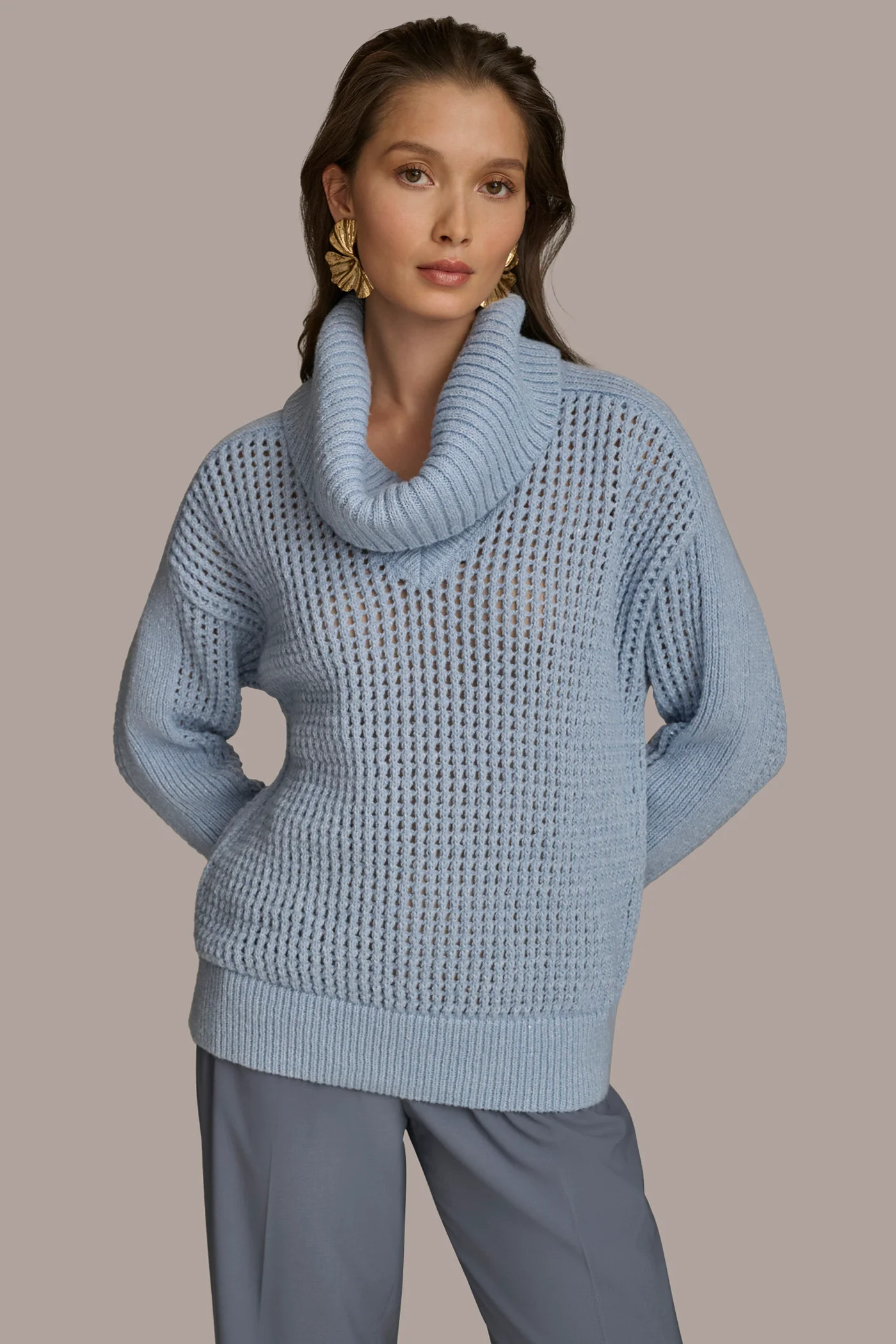 COWL NECK CUTOUT SWEATER
