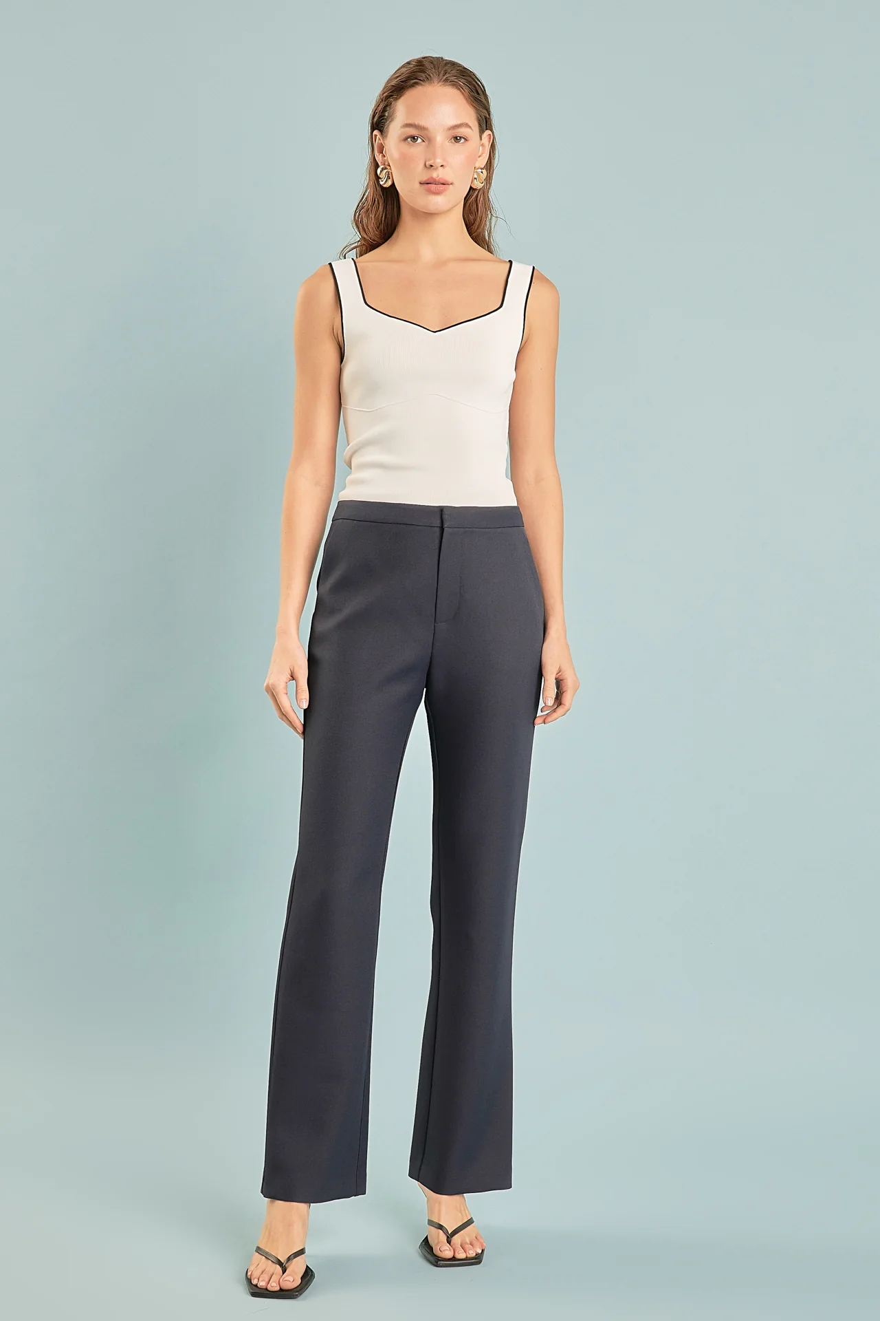 Contrast Binding Sweetheart Knit Top