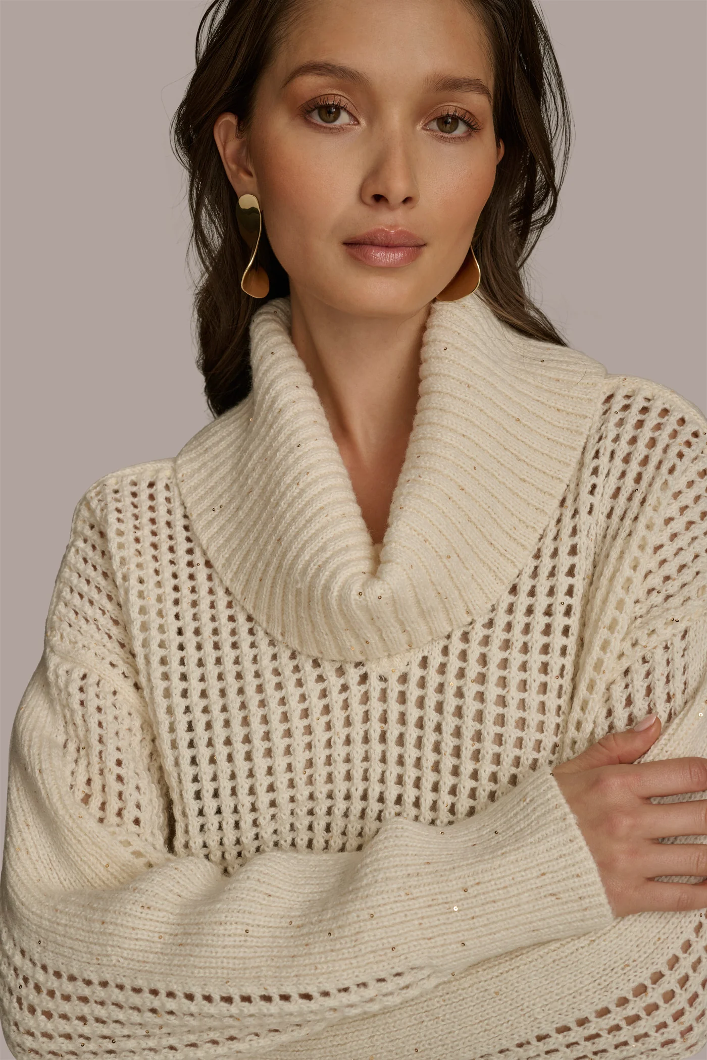 COWL NECK CUTOUT SWEATER