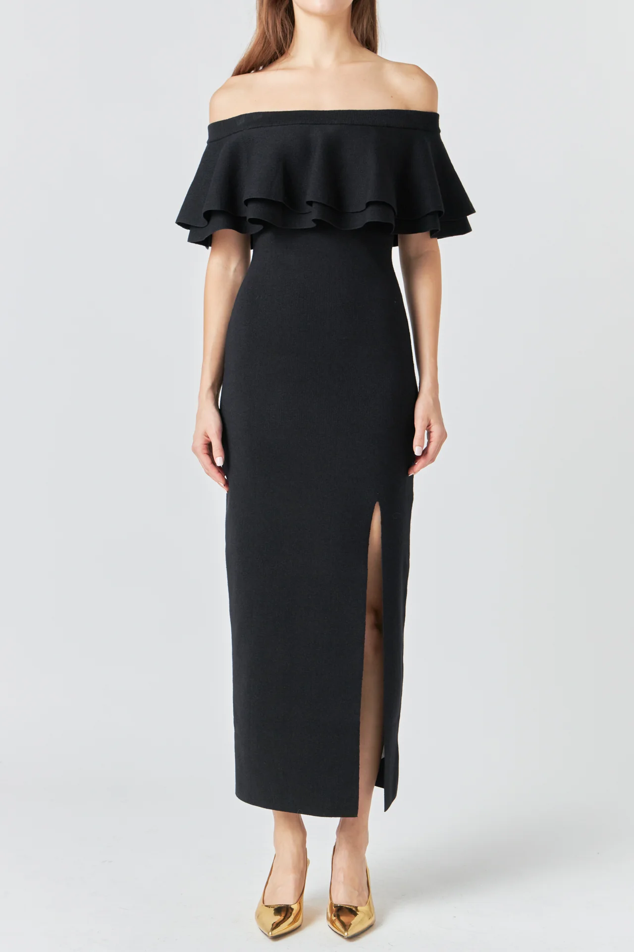 Off the Shoulder Ruffle Maxi Dress