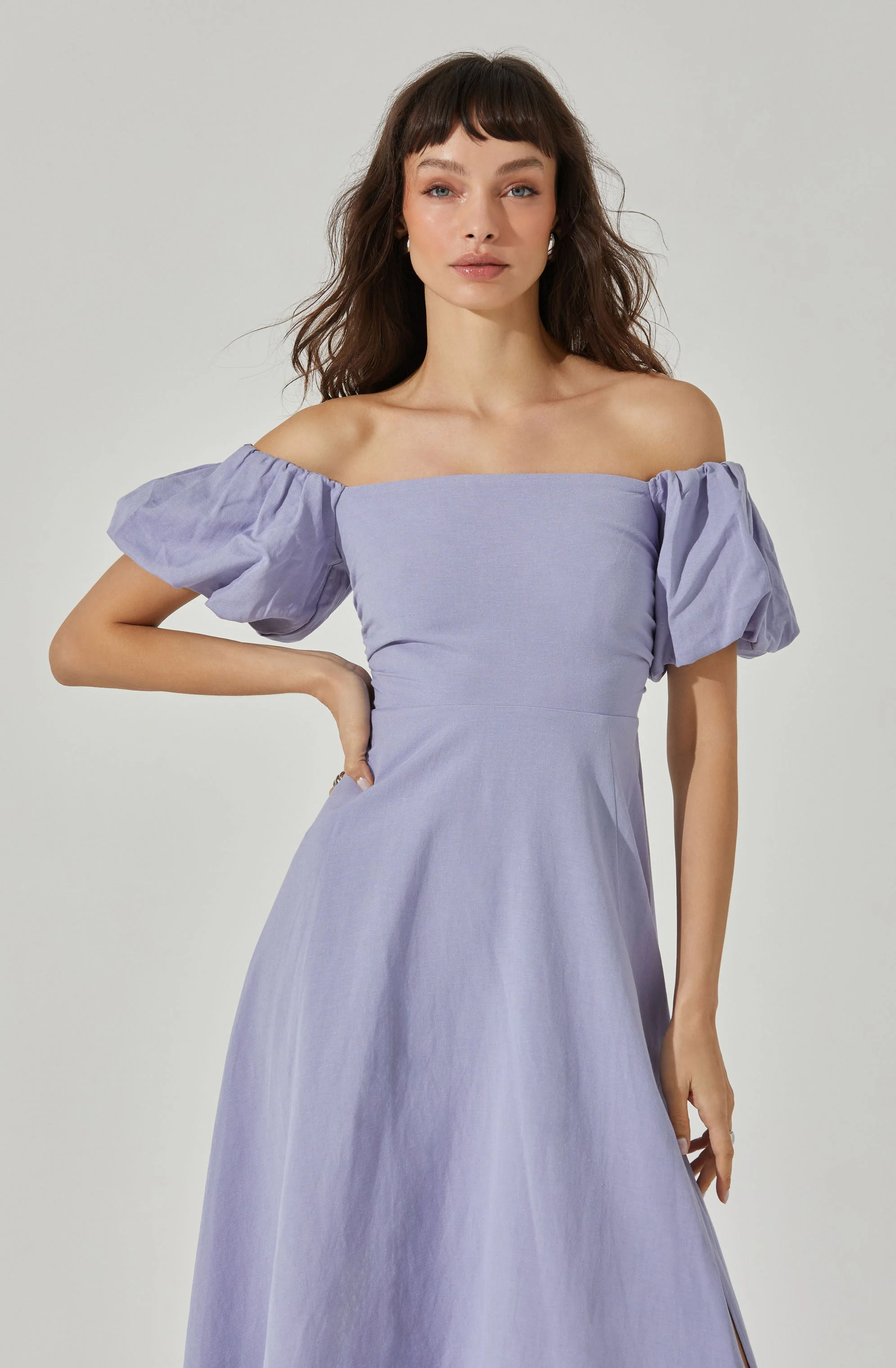 Off Shoulder Puff Sleeve Midi Dress
