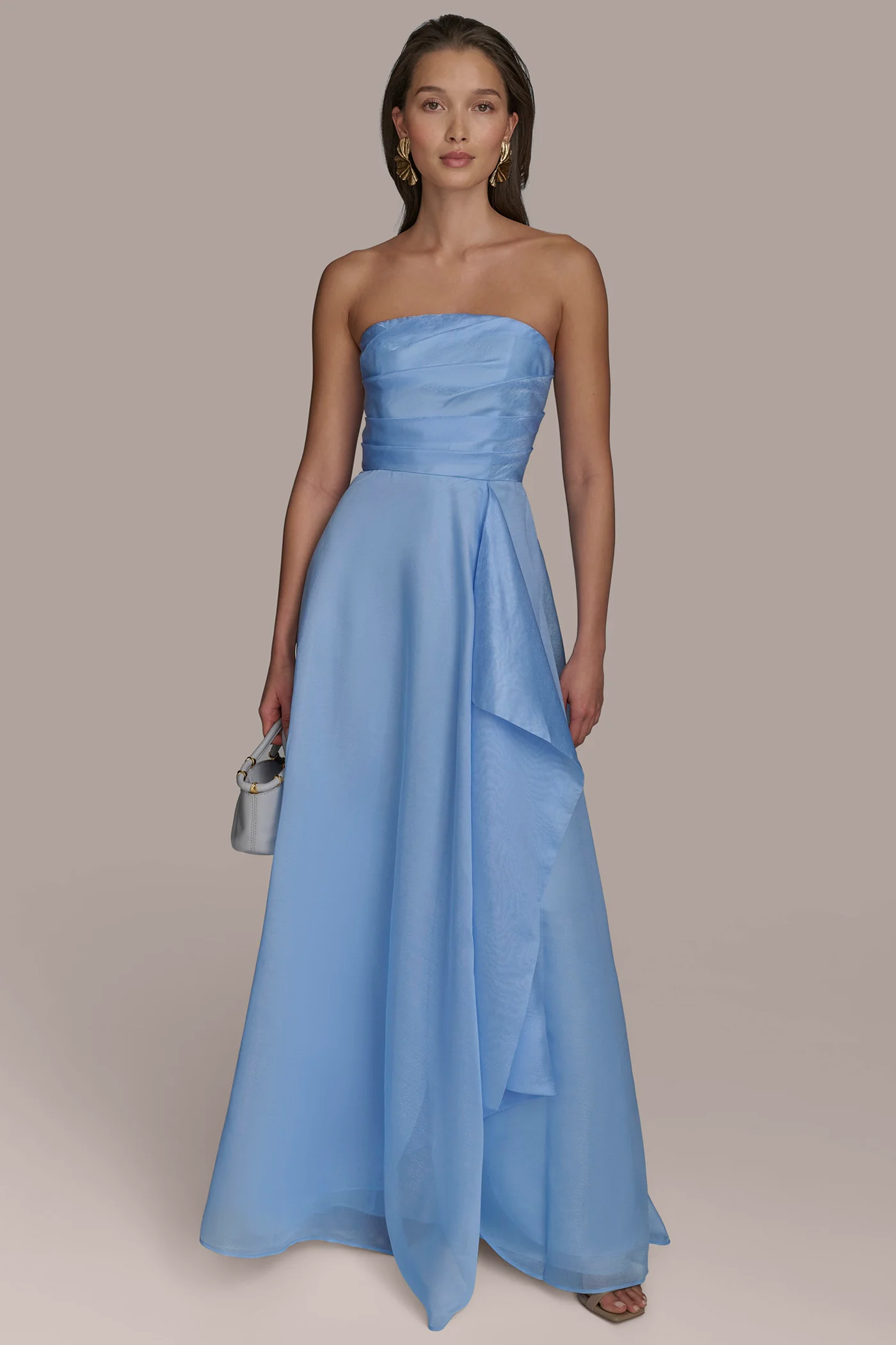 STRAPLESS SIDE DRAPED BALL GOWN