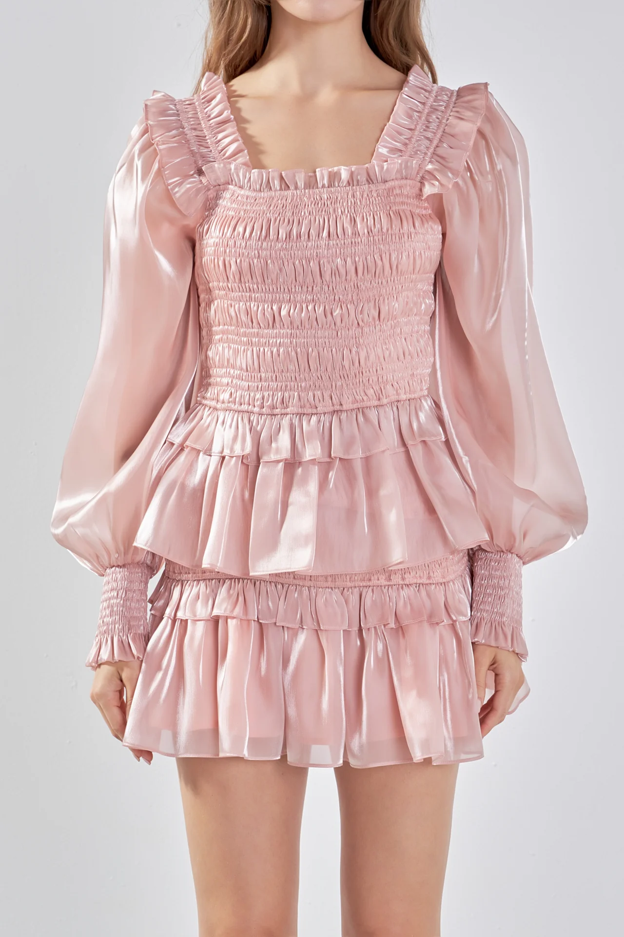 Sheen Smocked Long Sleeve Mini Dress