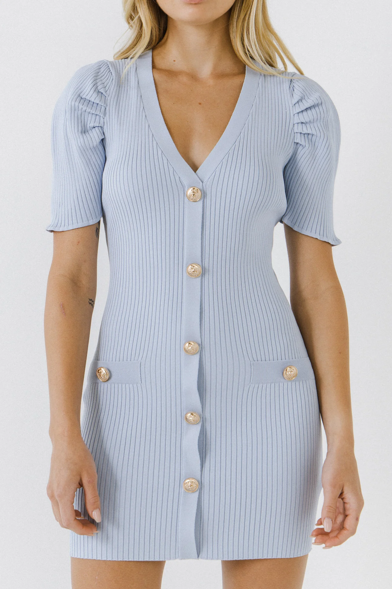 Short Puff Sleeve Knit Mini Dress