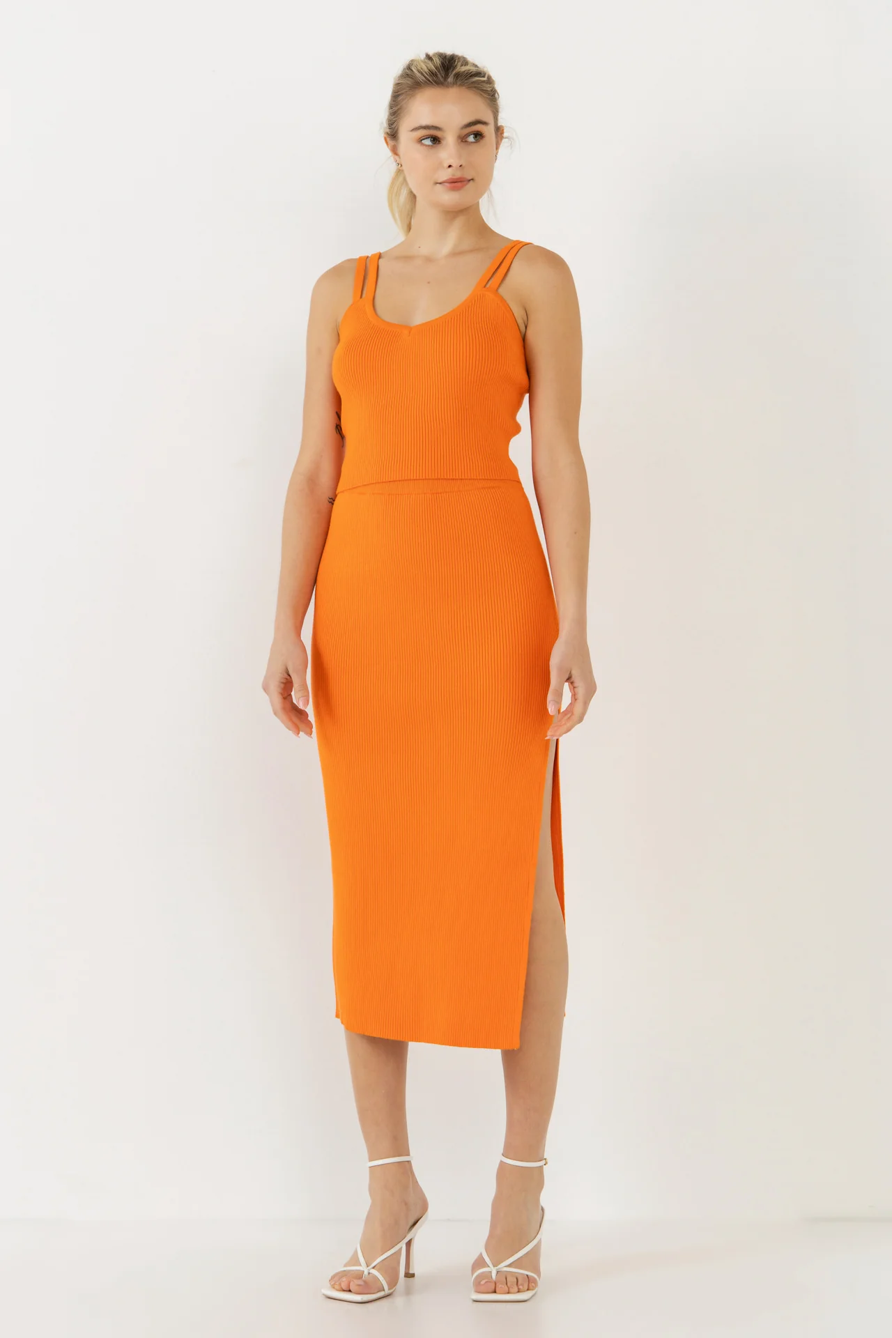 Double Shoulder Strap Cropped Knit Cami Top