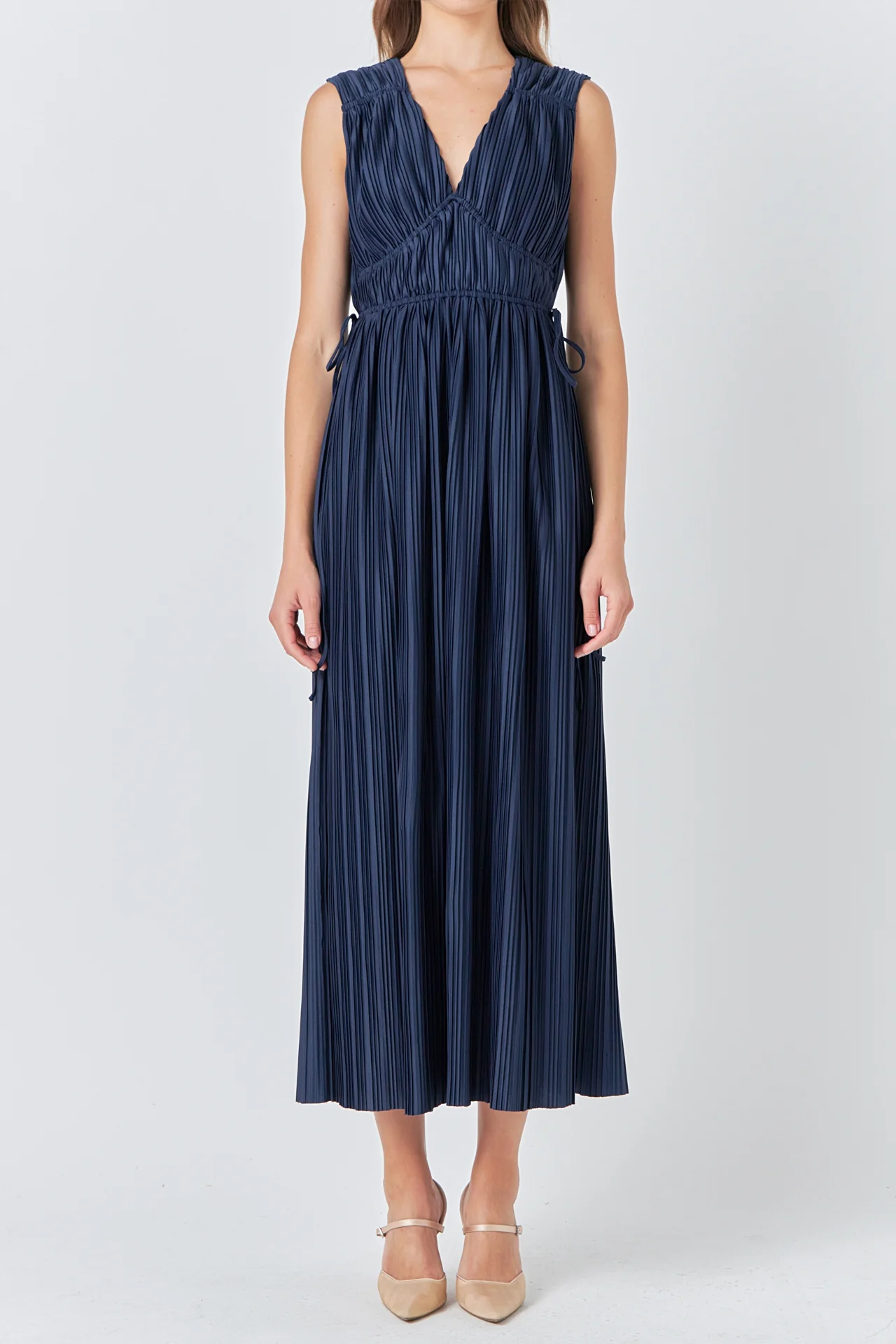 Pleated Straps Detail Midi Dress
