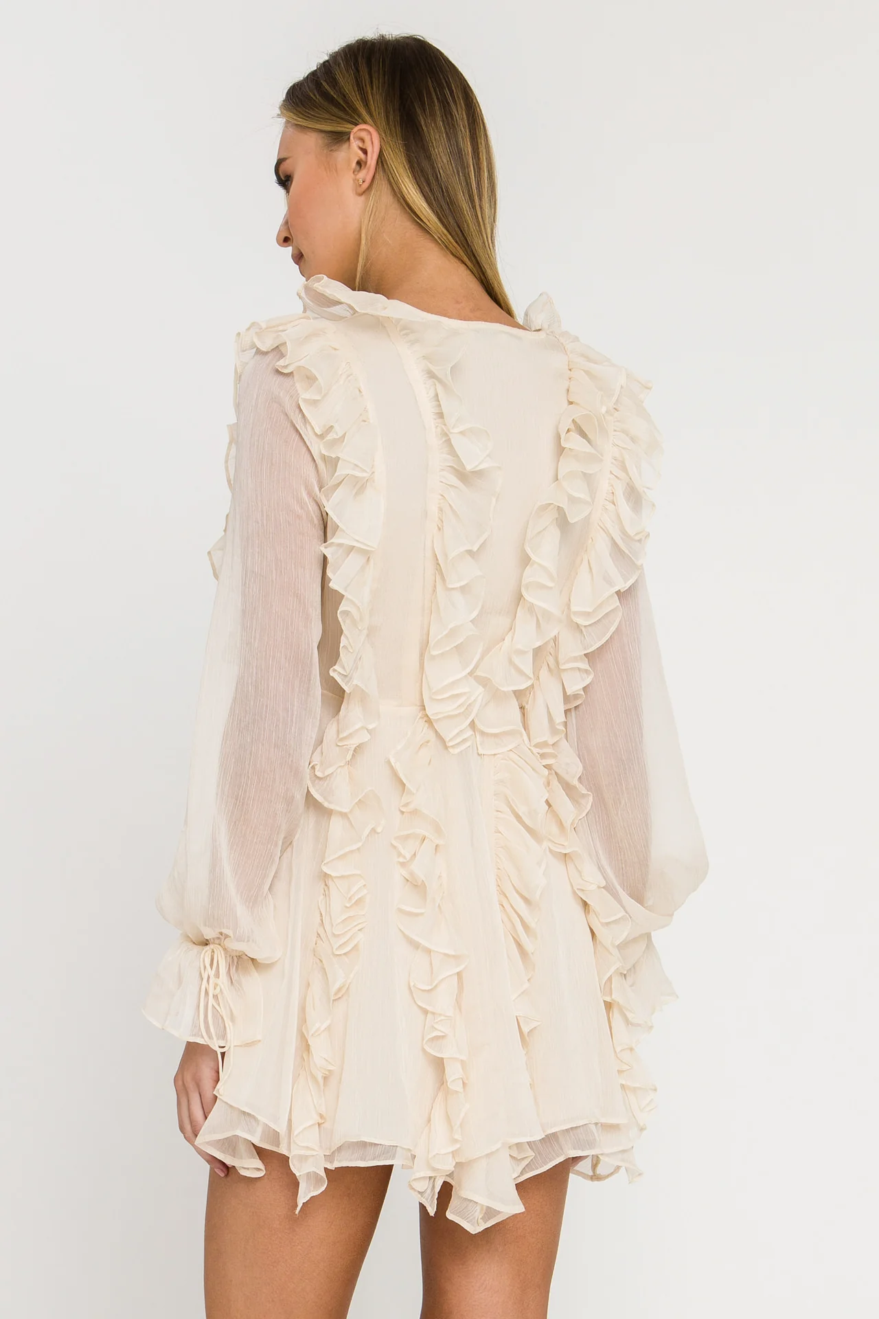 Long-Sleeve Ruffle Mini Dress