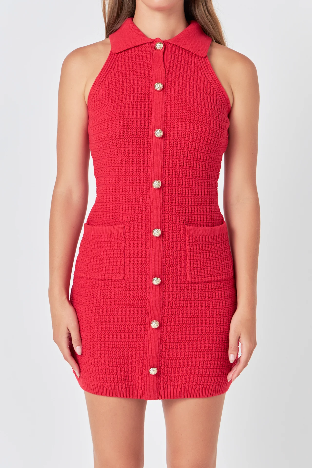 Knit Sweater Collared Mini Dress