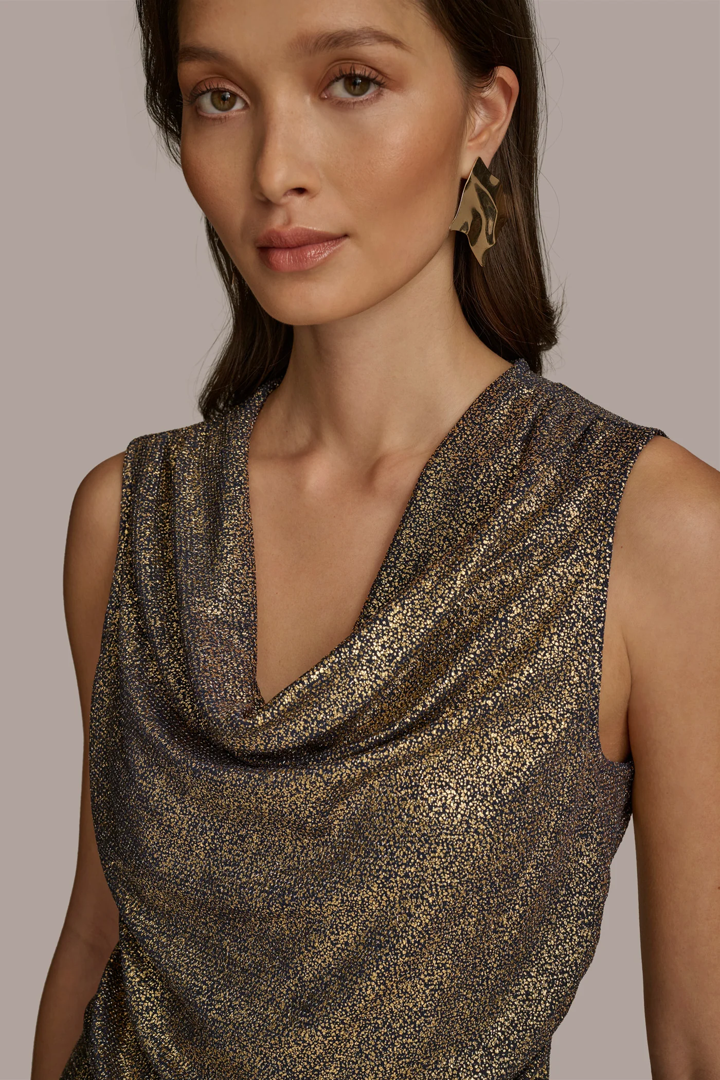 FOIL COWL NECK TOP