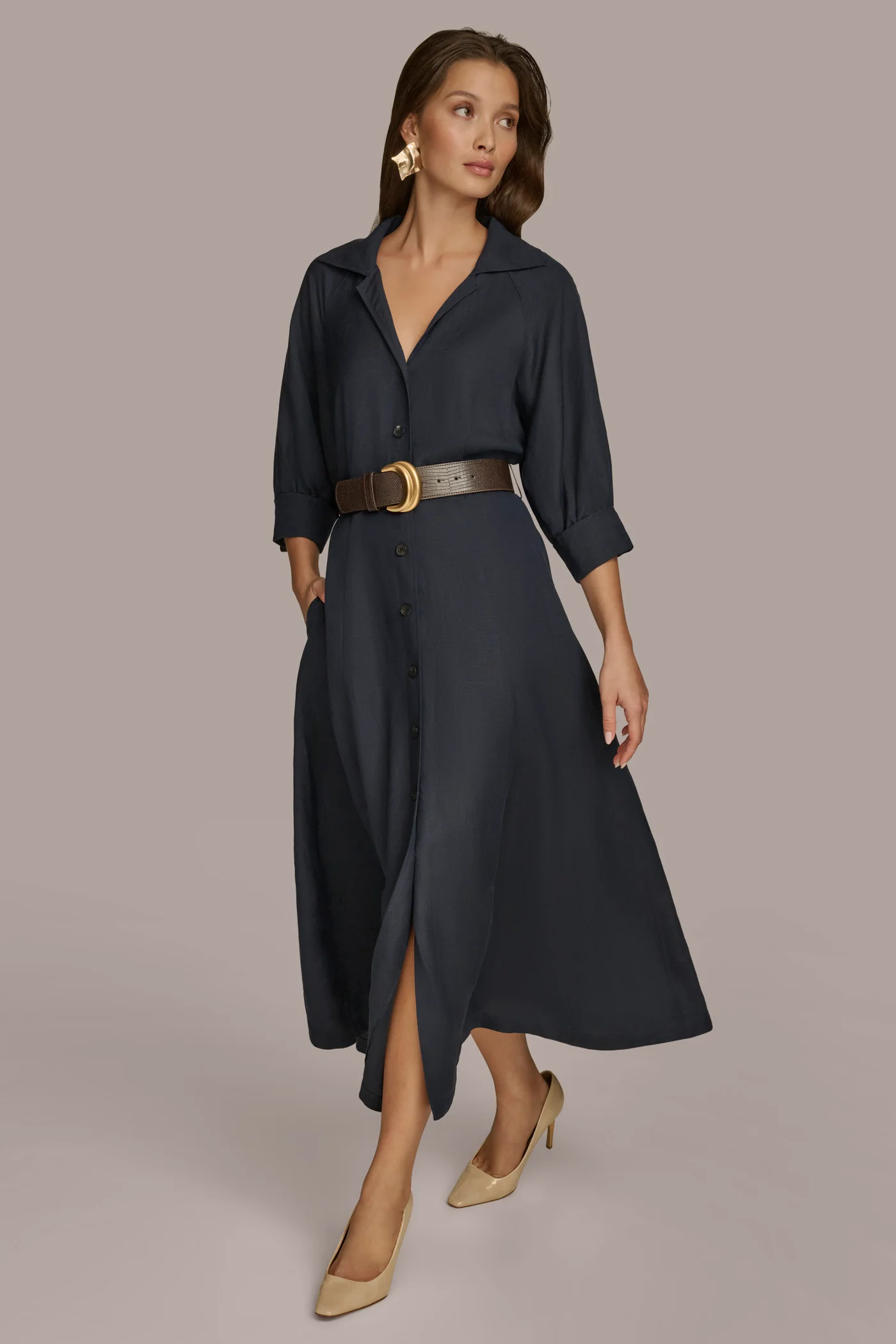 LINEN MIDI SHIRT DRESS