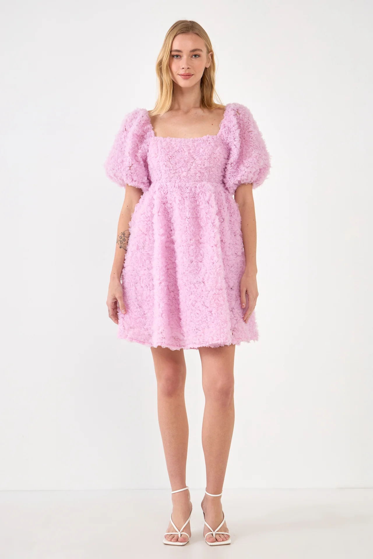 Floral Trim Fabric Back Tie Detail Mini Dress