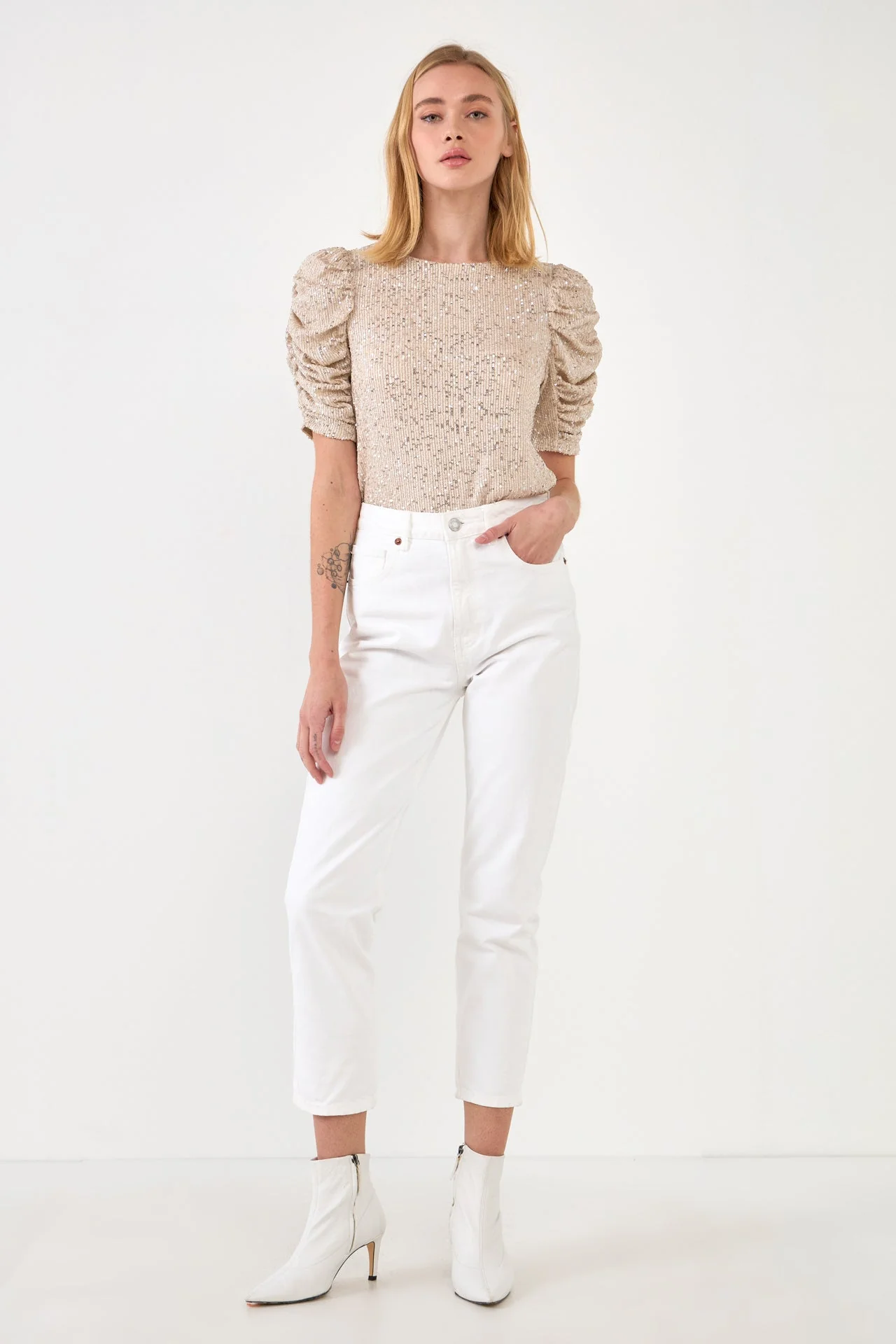 Sequin Shirred Sleeve Top