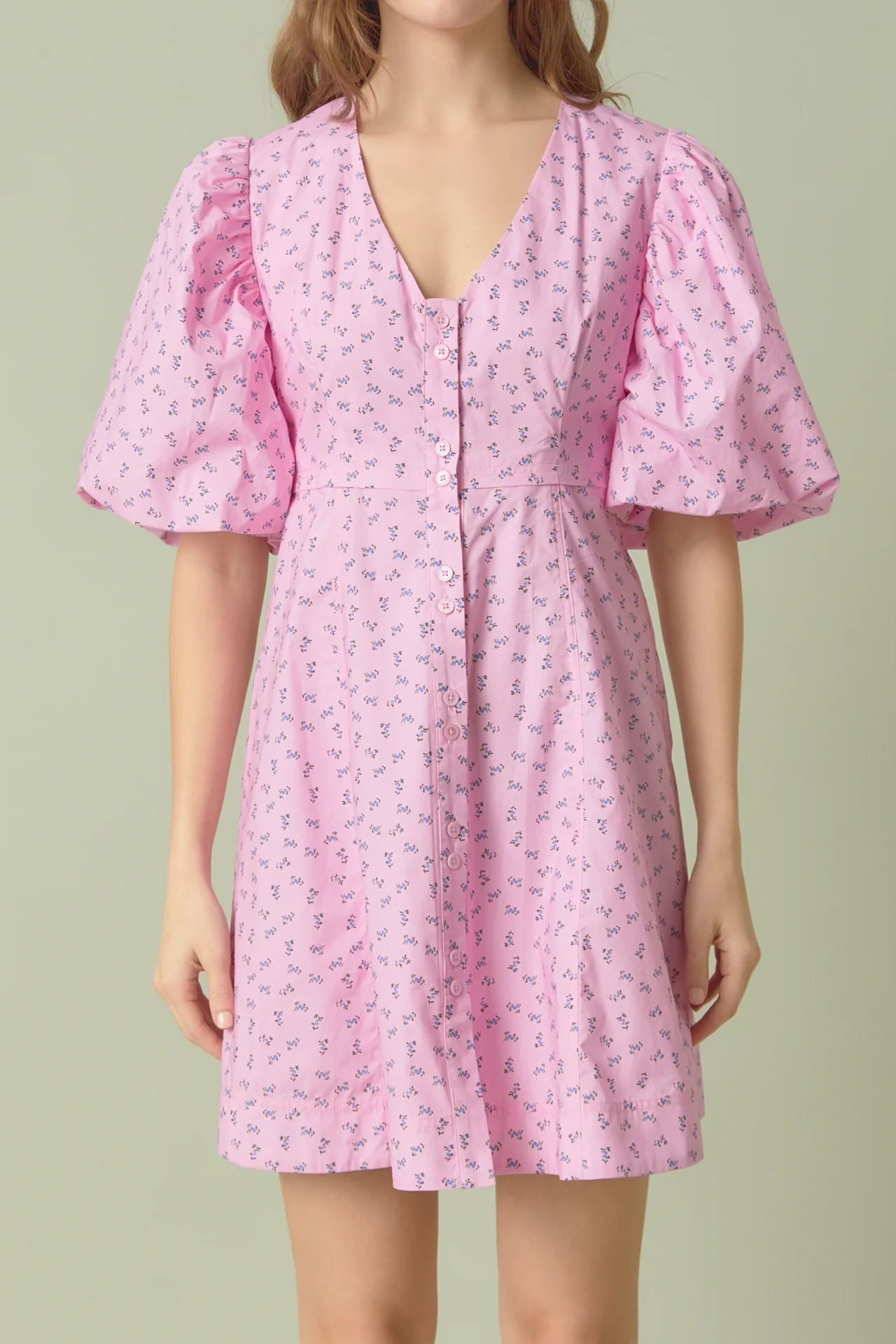 Floral Print Mini Dress with Button Detail