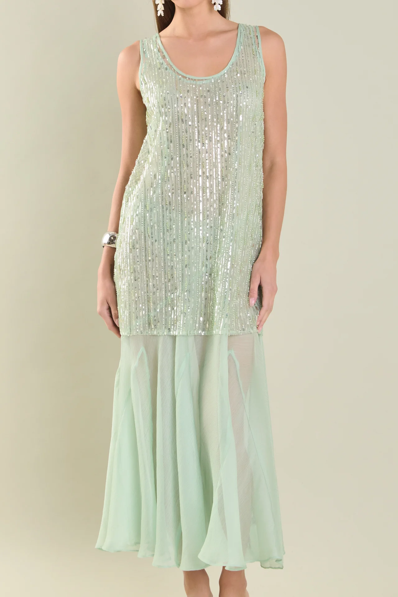Sequins Overlay Chiffon Maxi Dress