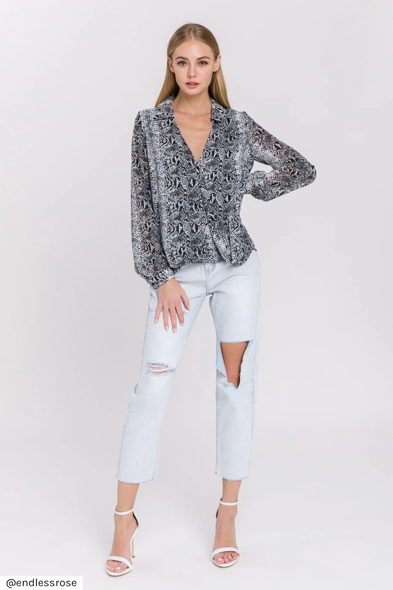 Snake Skin Pattern Wrap Shirt