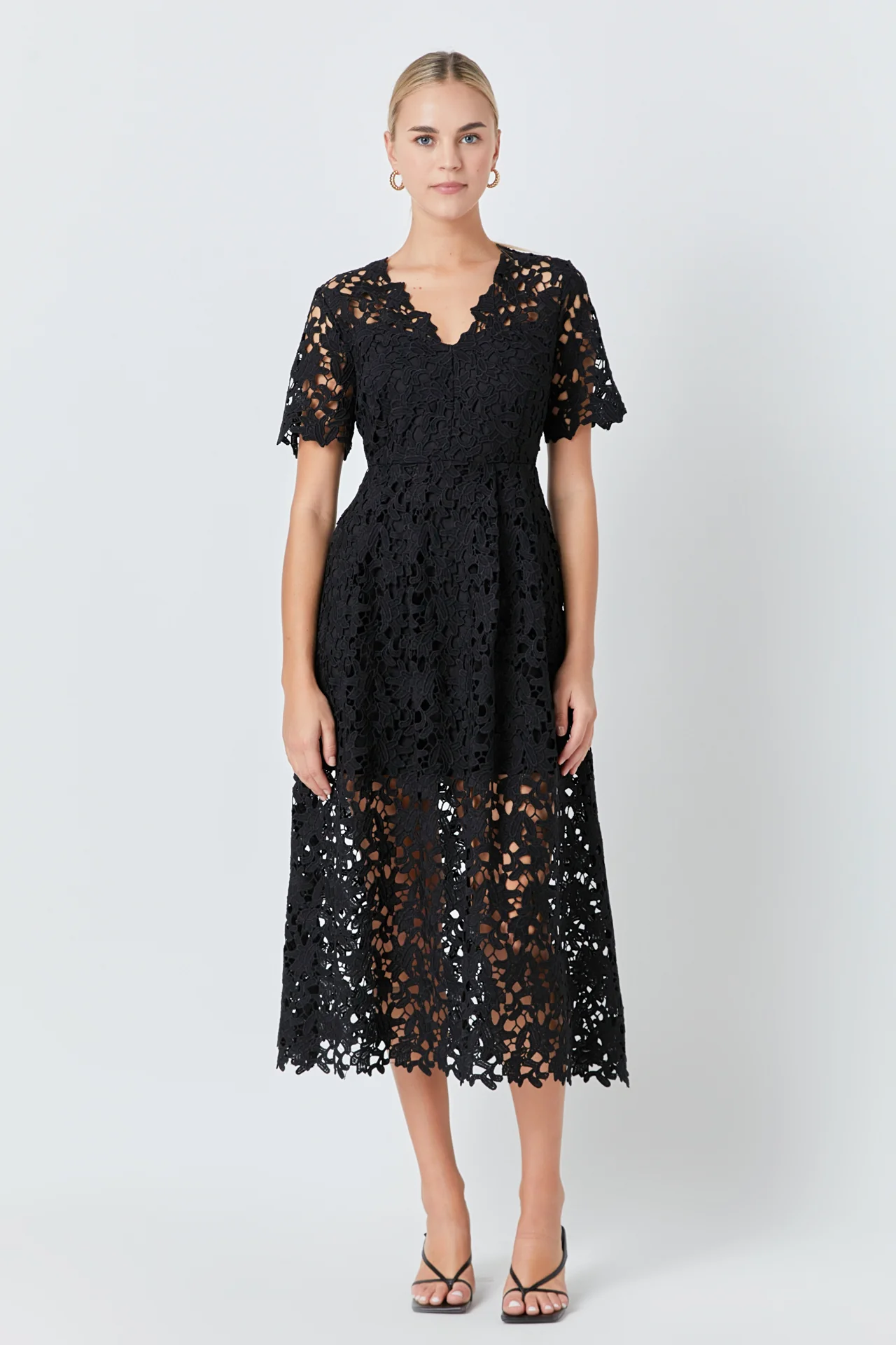 All Over Lace Short Sleeves Midi Dress