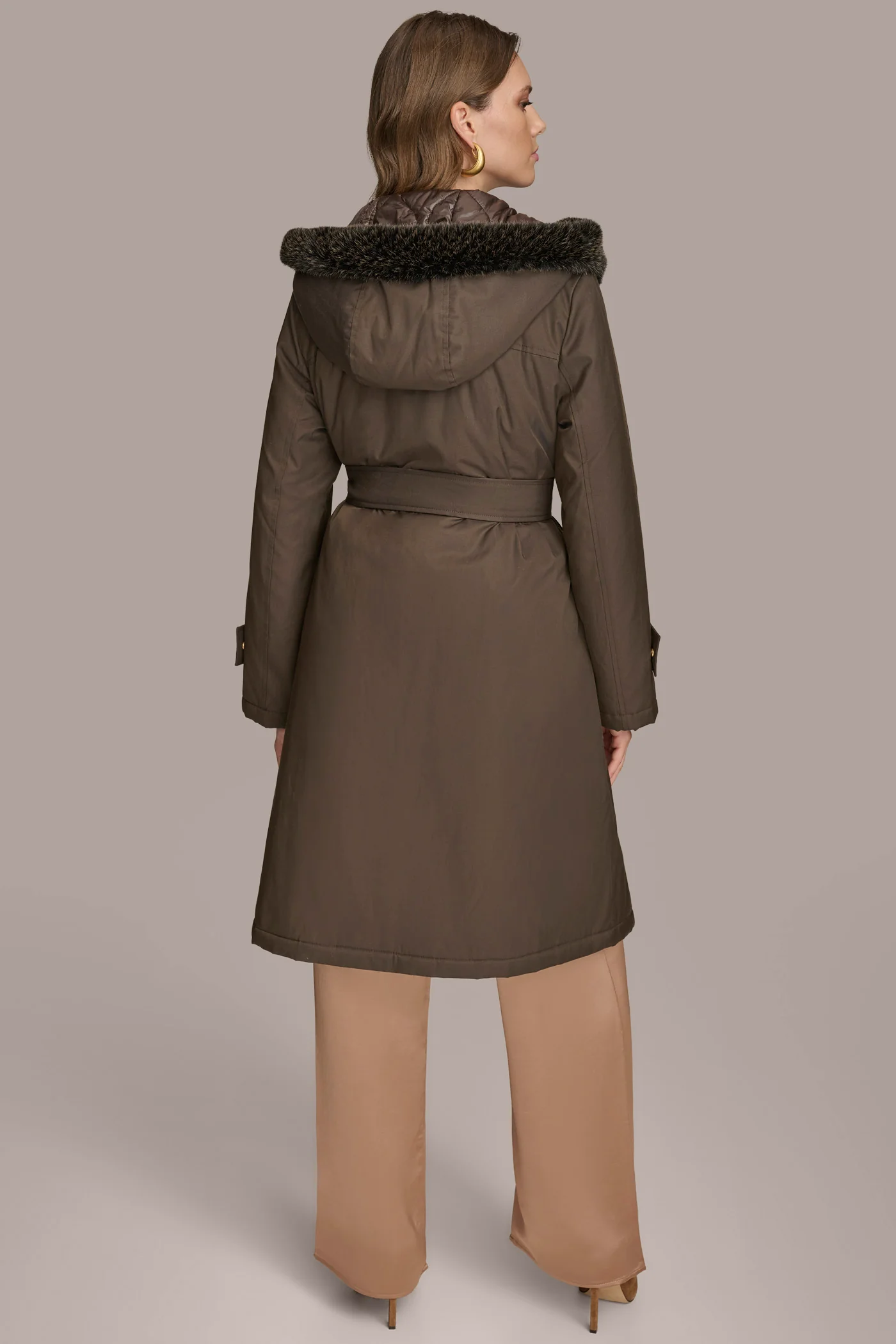 FAUX FUR TRIM LINED RAIN COAT