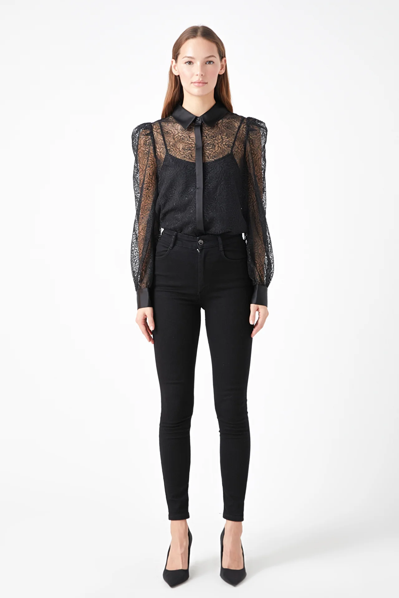Embroidered Mesh See Through Blouse