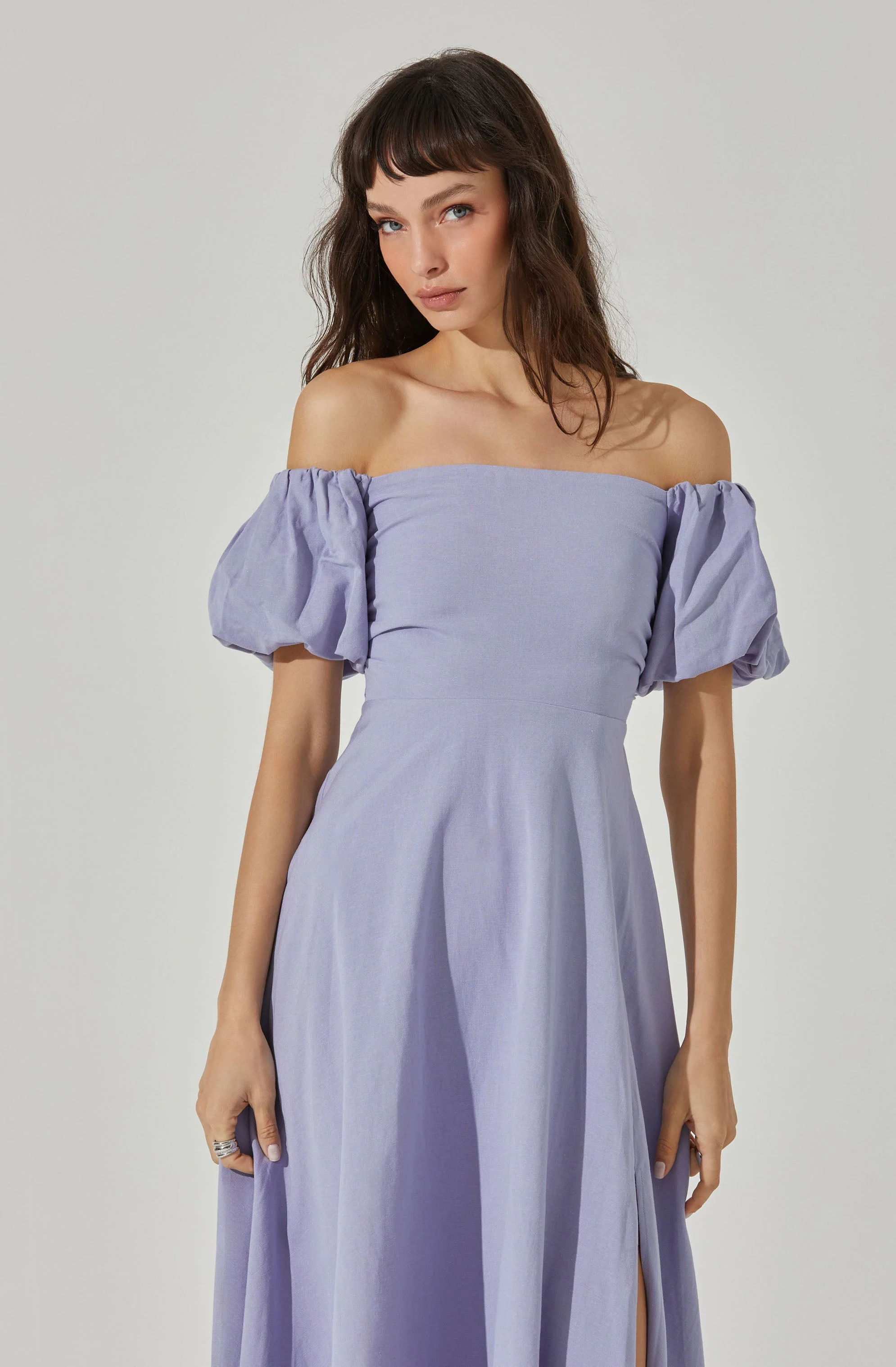 Off Shoulder Puff Sleeve Midi Dress