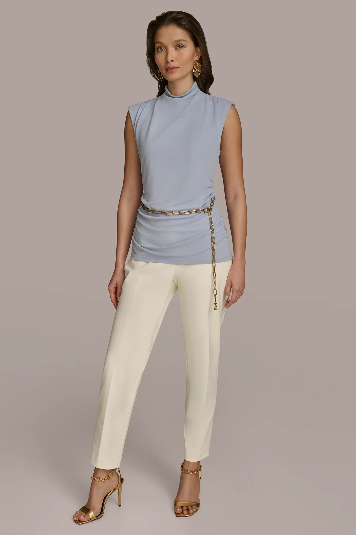 MOCK NECK TOP WITH CHAIN BELT