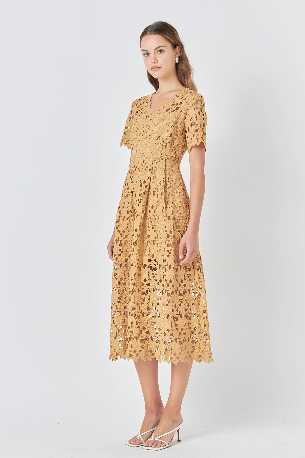All Over Lace Short Sleeves Midi Dress