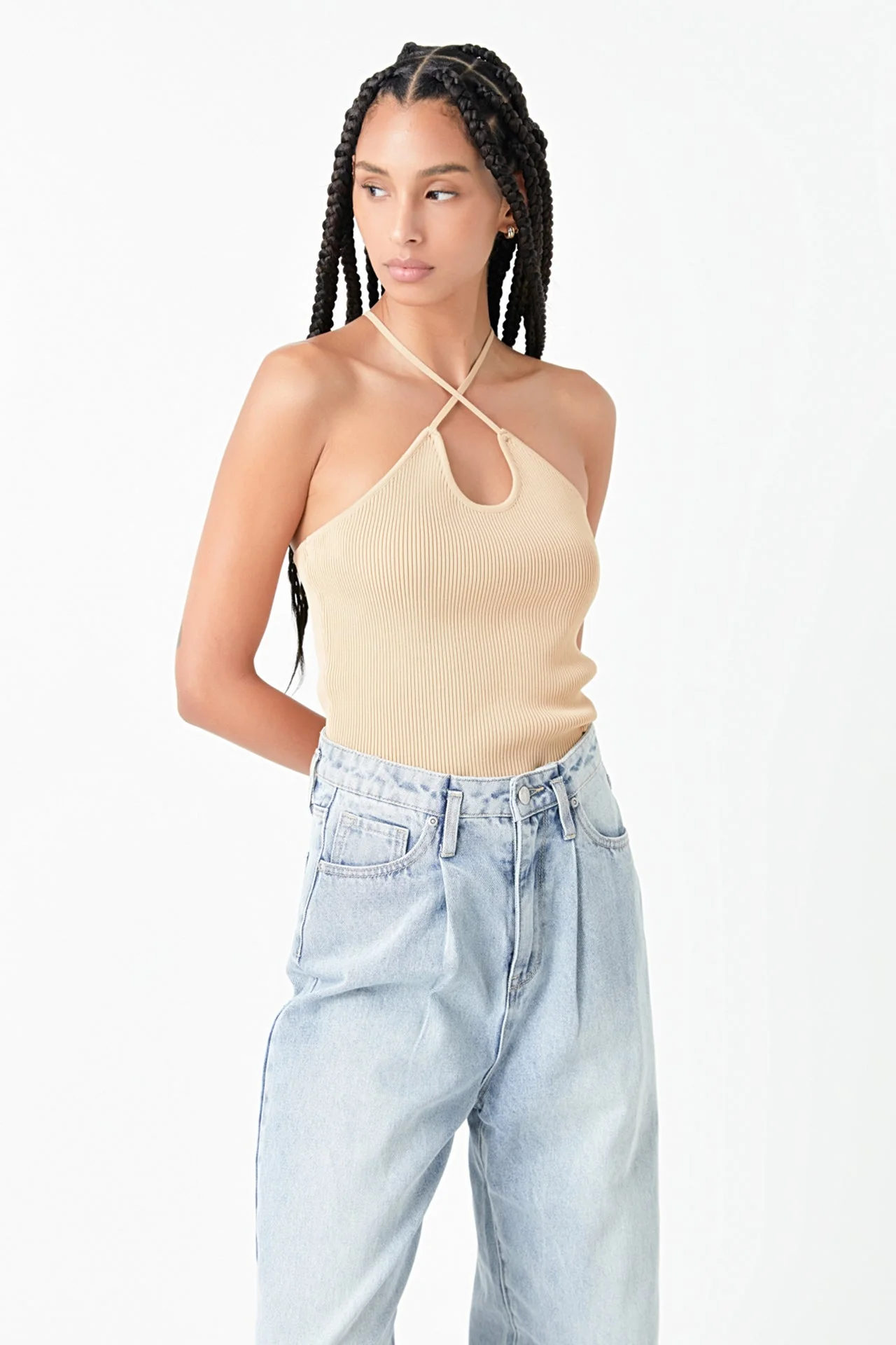 Crossover Skinny Rib Knit Top