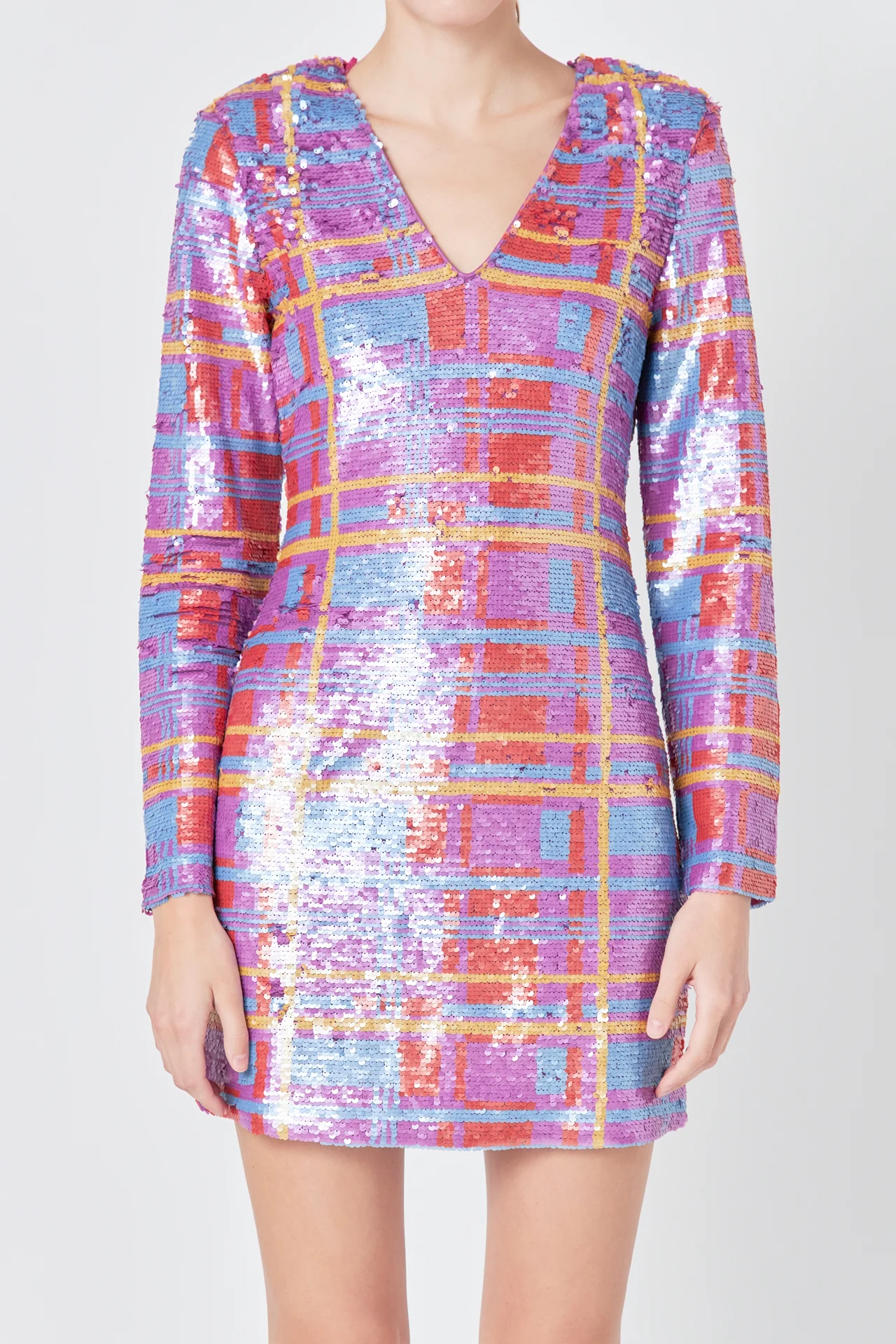 Check Pattern Sequins Dress
