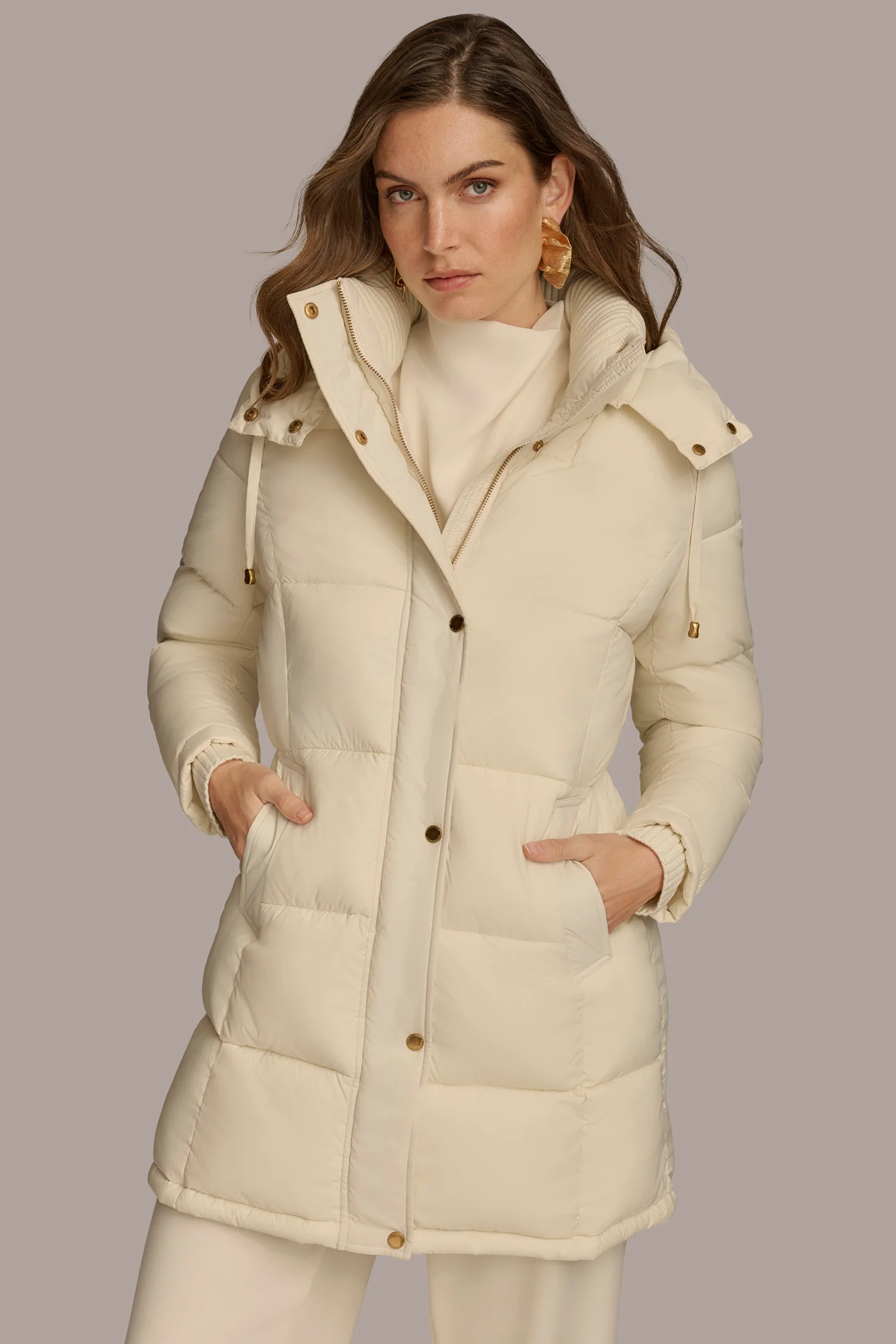Hooded Ribbed Trim Puffer Jacket