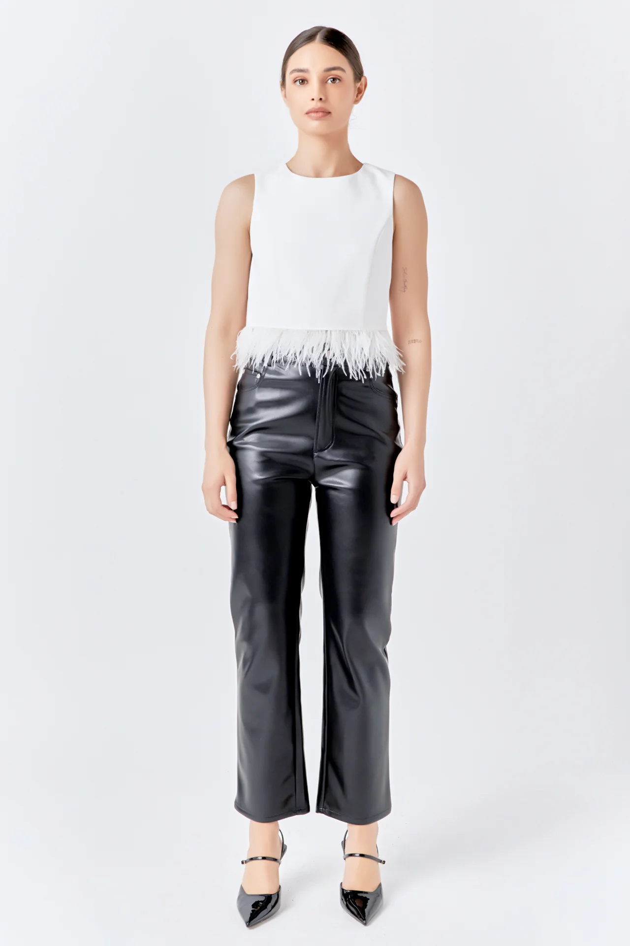Feather Trim Tie Top